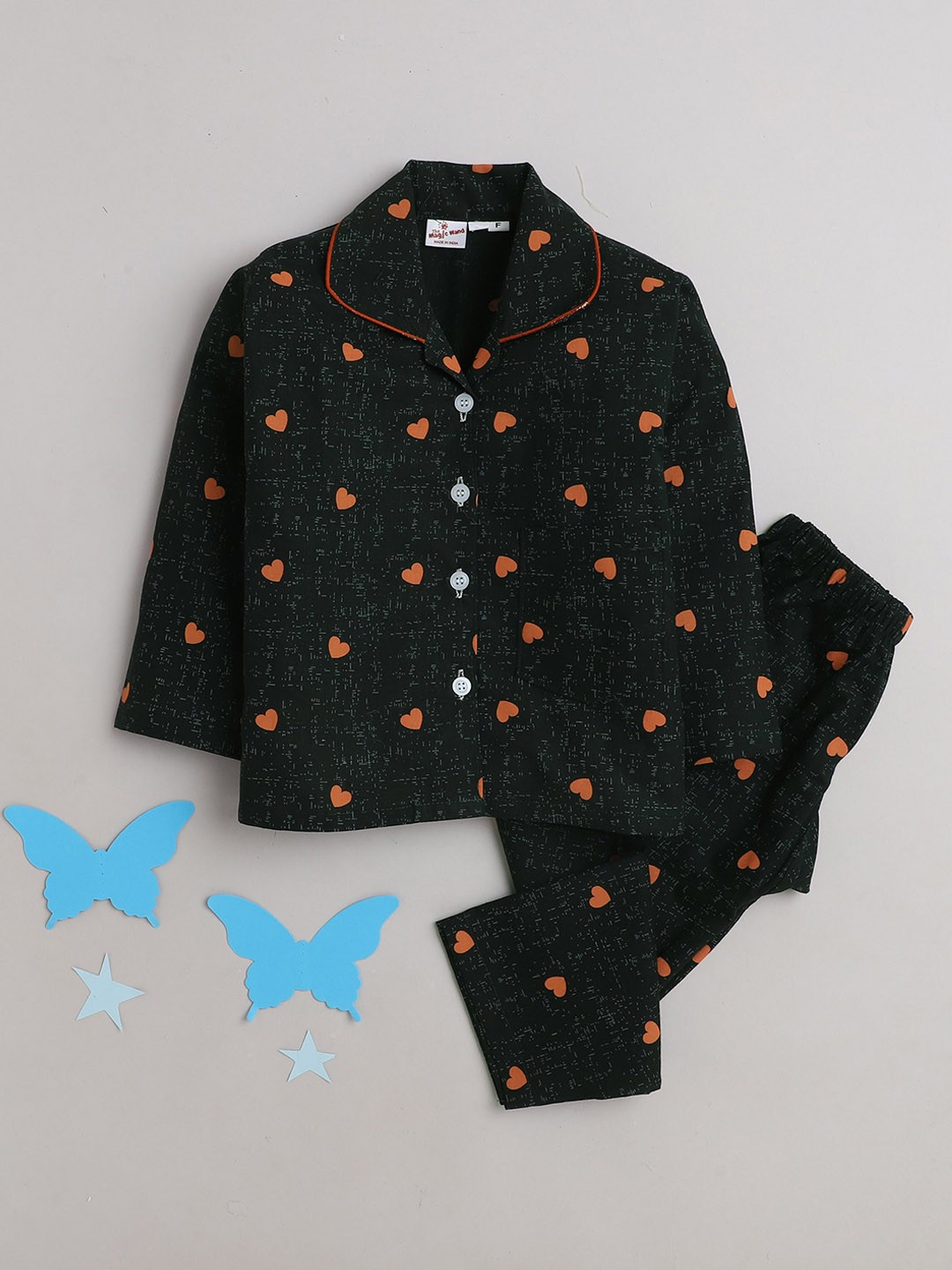 

The Magic Wand Unisex Kids Green & Orange Printed Night suit