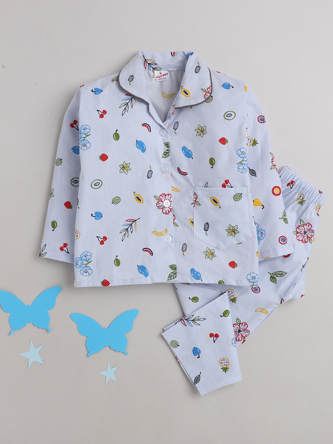 

The Magic Wand Kids Blue & Red Conversational Printed Pure Cotton Night suit