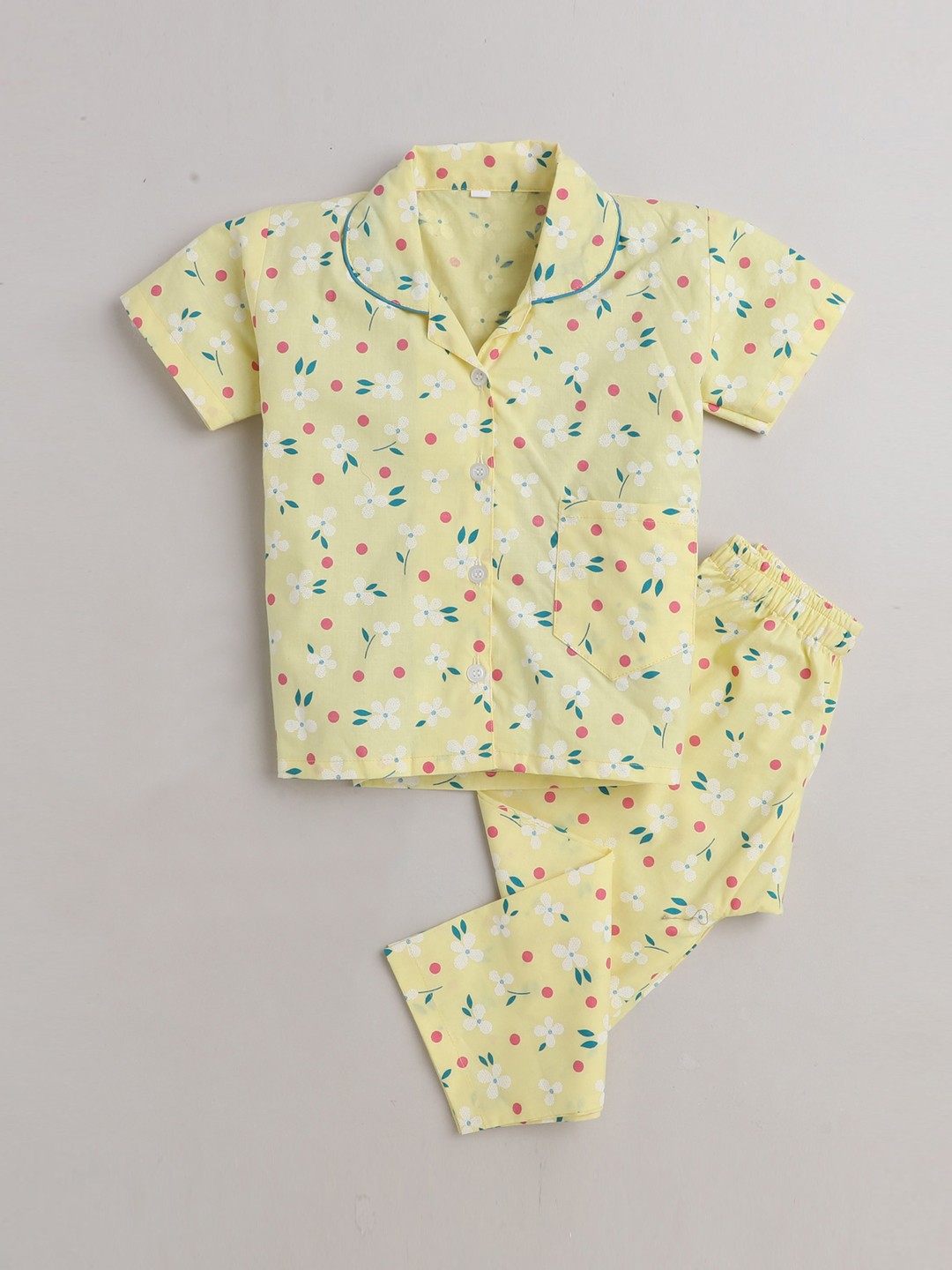 

The Magic Wand Kids Yellow & Blue Floral Printed Pure Cotton Night suit