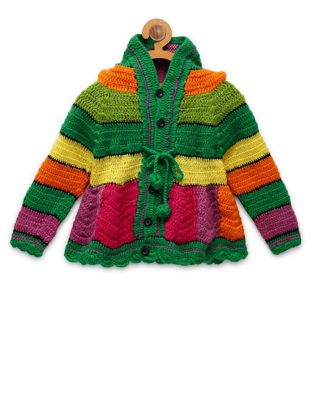 

CHUTPUT Green & Pink Striped Jumper Pure Wool Dress