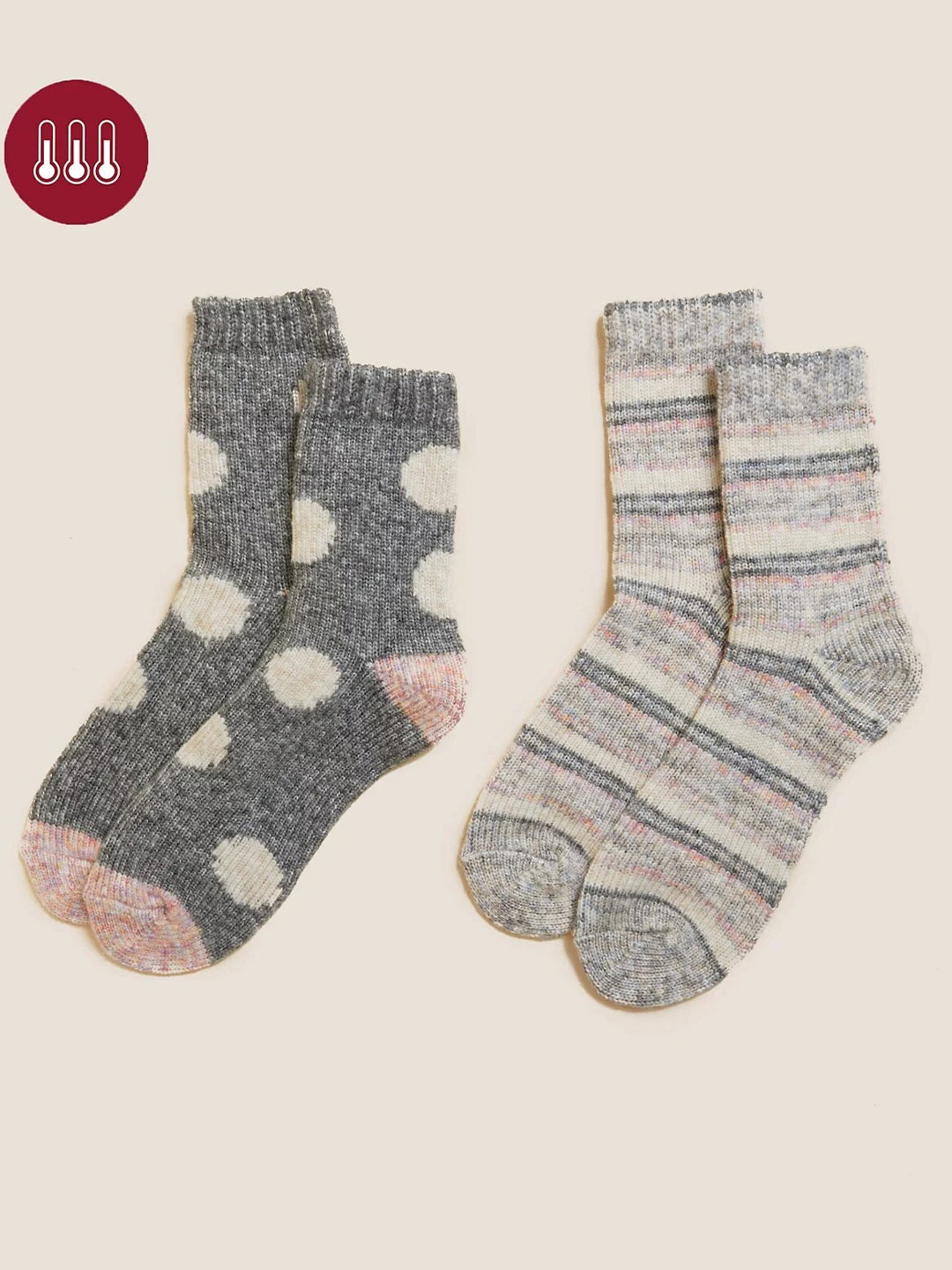 

Marks & Spencer Women Pack Of 2 Patterned Calf-Length Socks, Grey