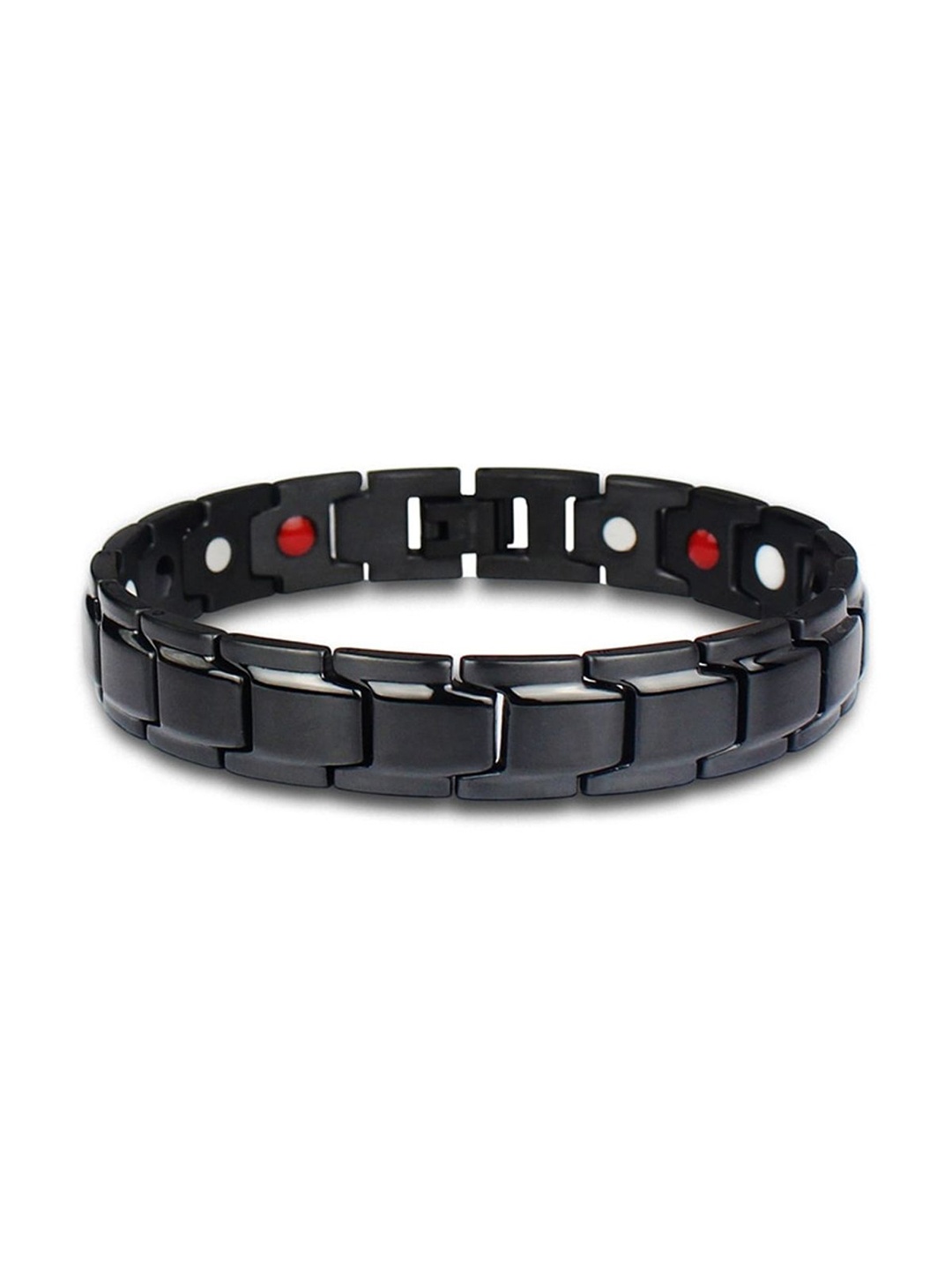 

ZIVOM Men Black Rhodium-Plated Stainless Steel Magnet Health Care Therapy Bracelet