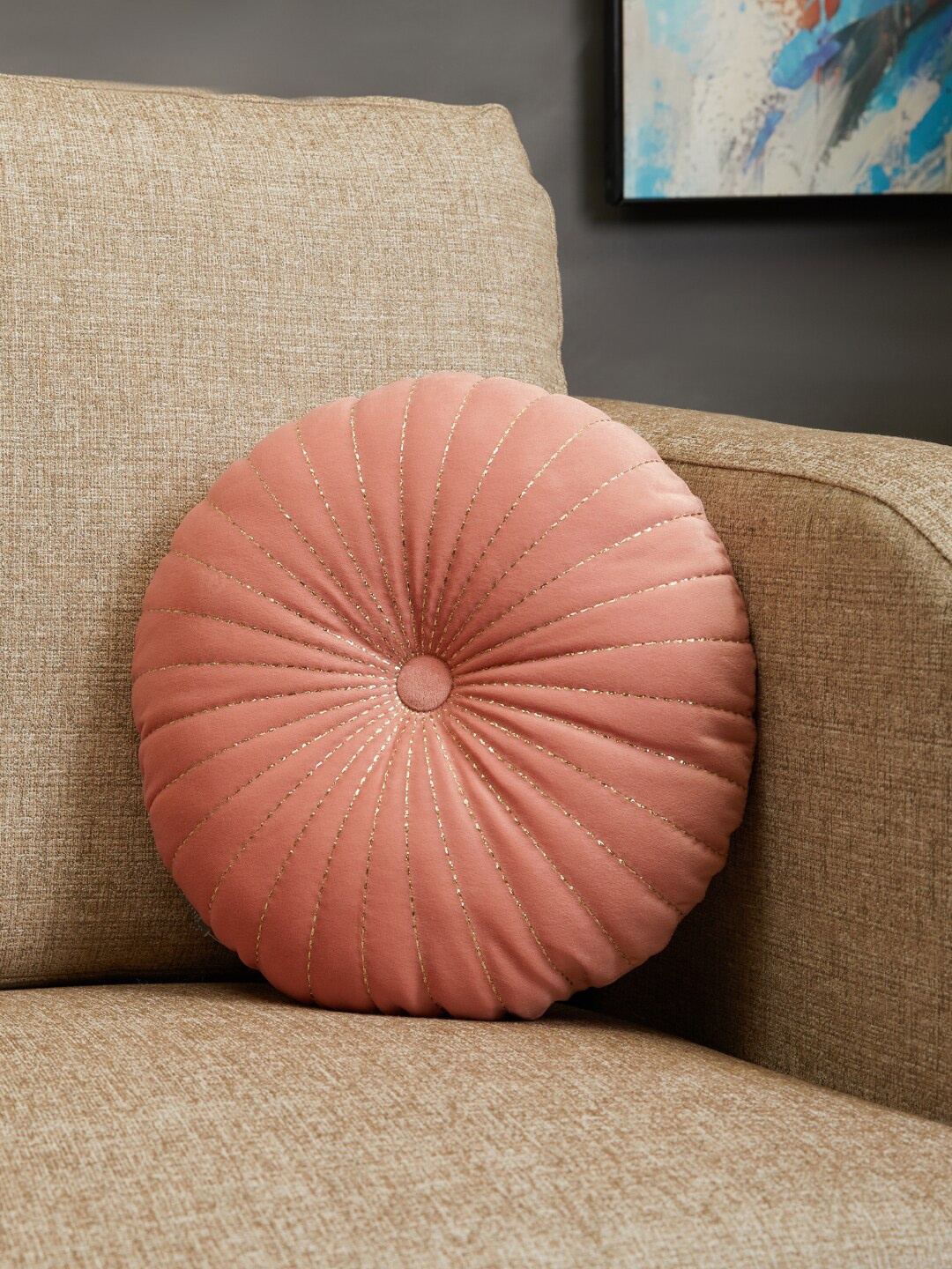

HomeTown Pink Embroidered Reversible Round Filled Cushion