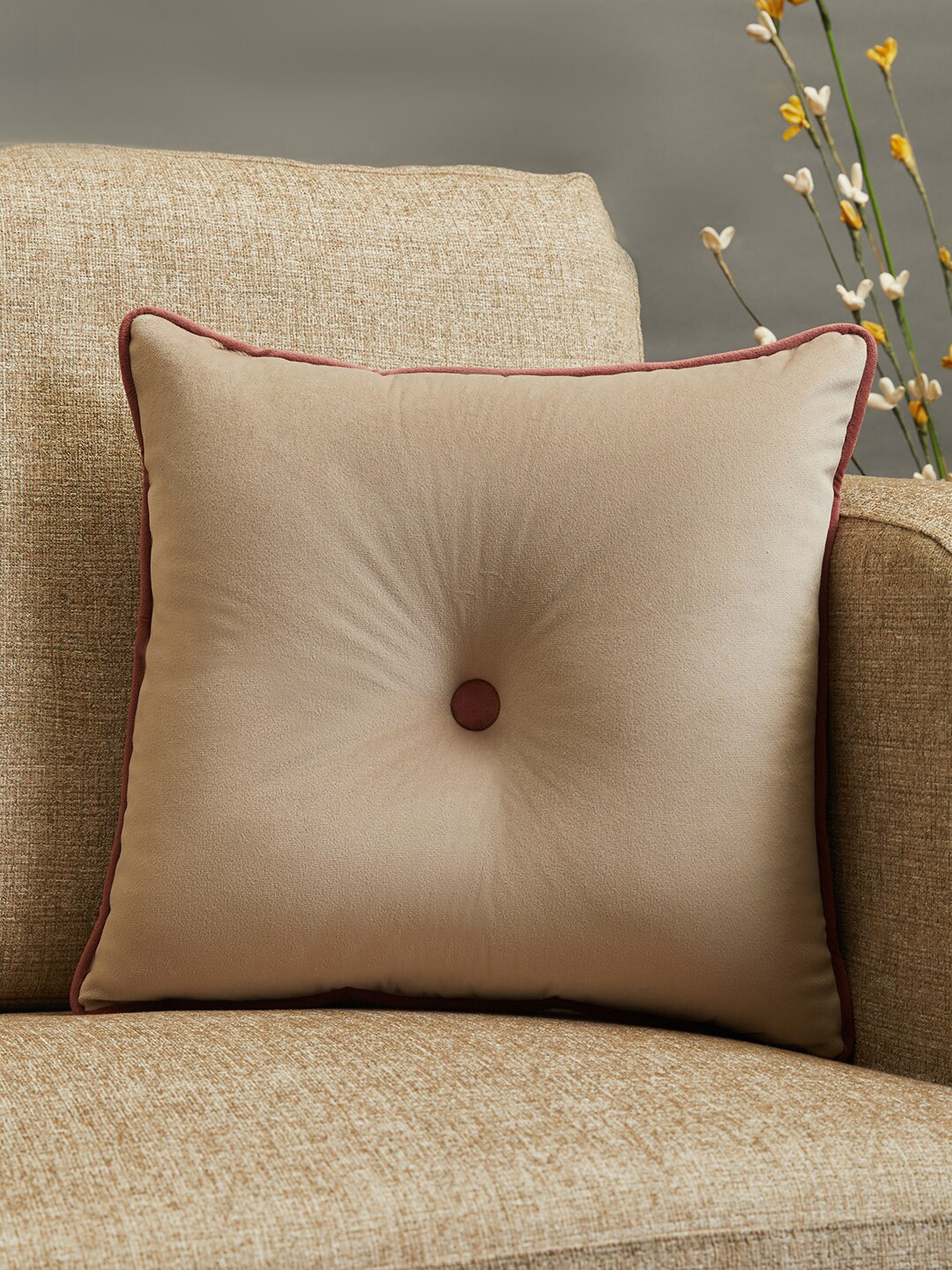 

HomeTown Beige Solid Reversible Filled Cushion