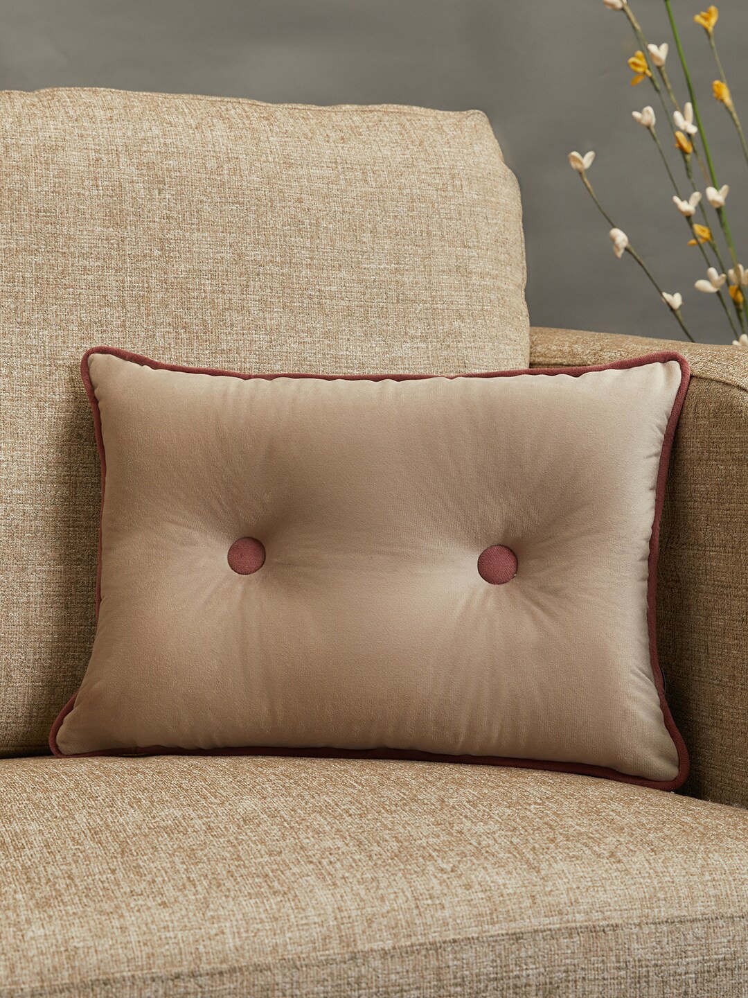 

HomeTown Beige Solid Velvet Rectangle Reversible Cushions