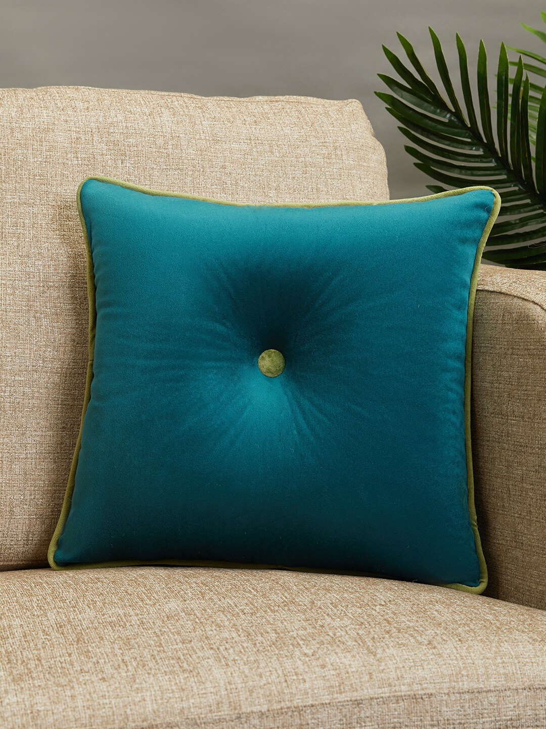 

HomeTown Teal Blue Solid Reversible Filled Cushion