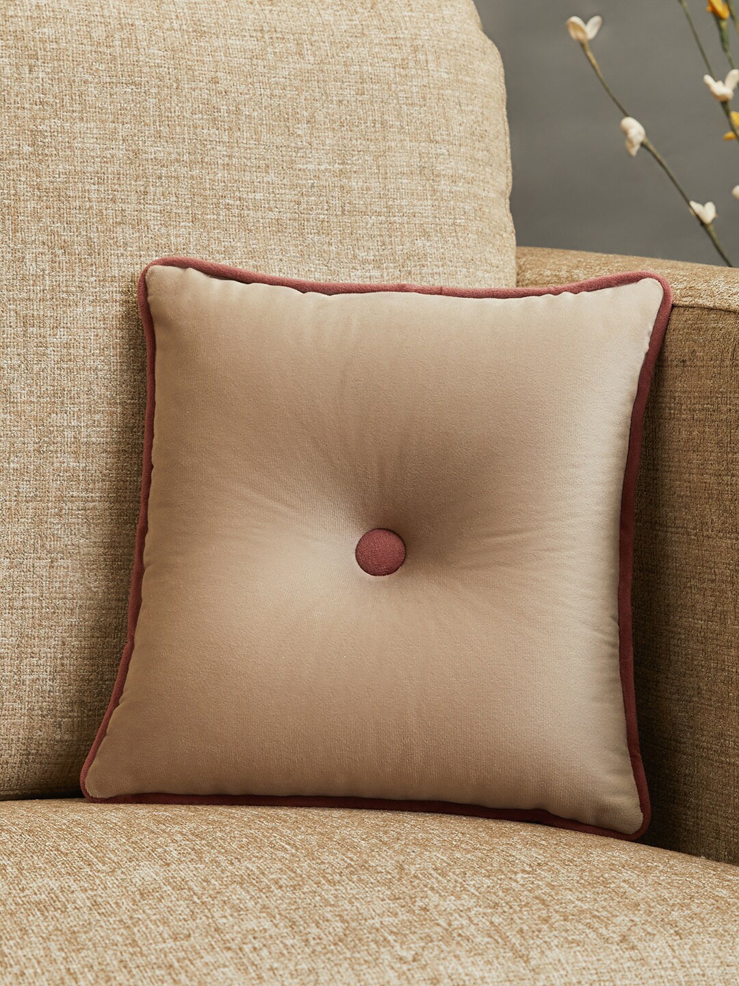 

HomeTown Beige Solid Reversible Filled Square Cushion