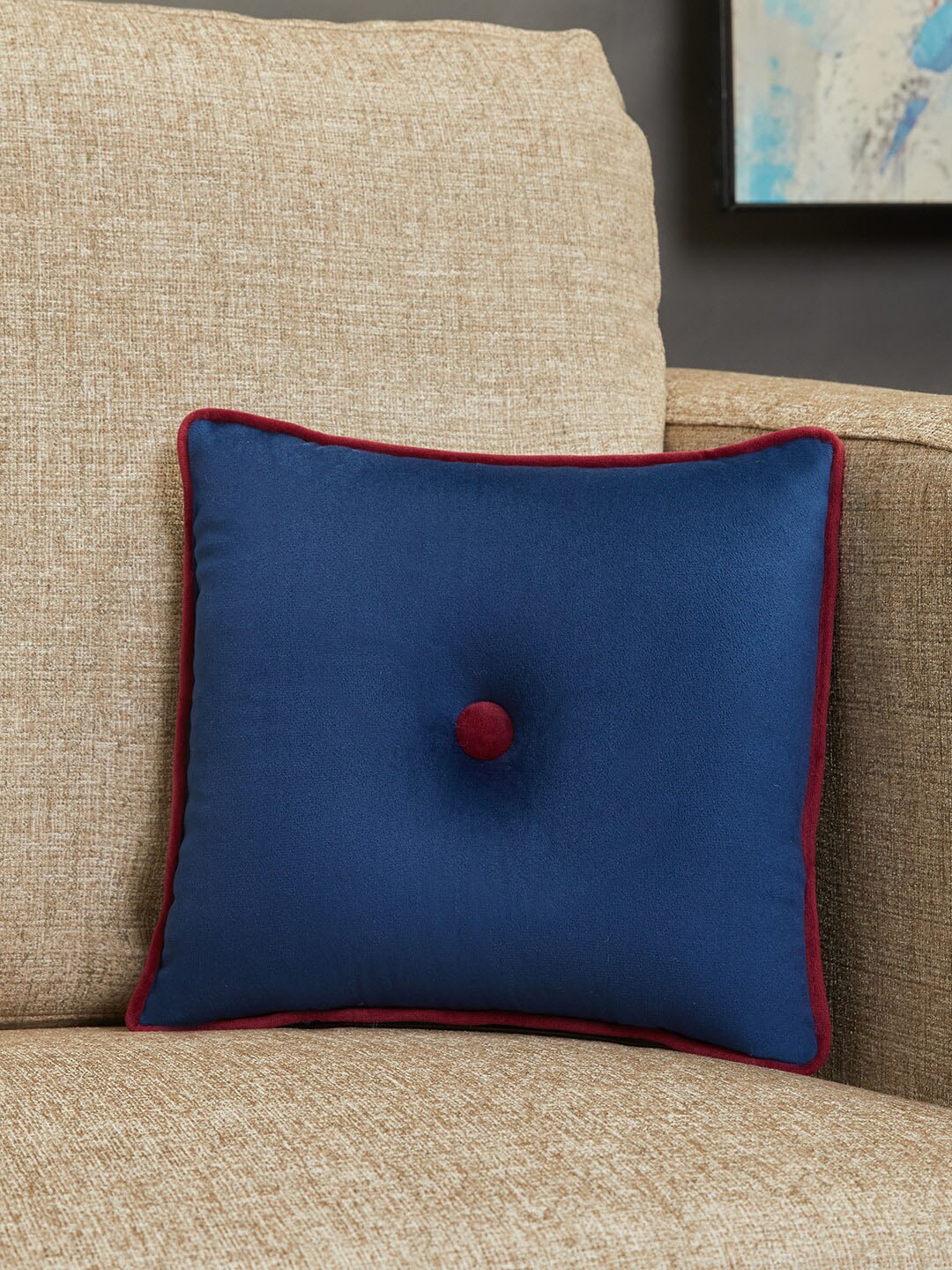 

HomeTown Navy Blue Solid Square Cushion