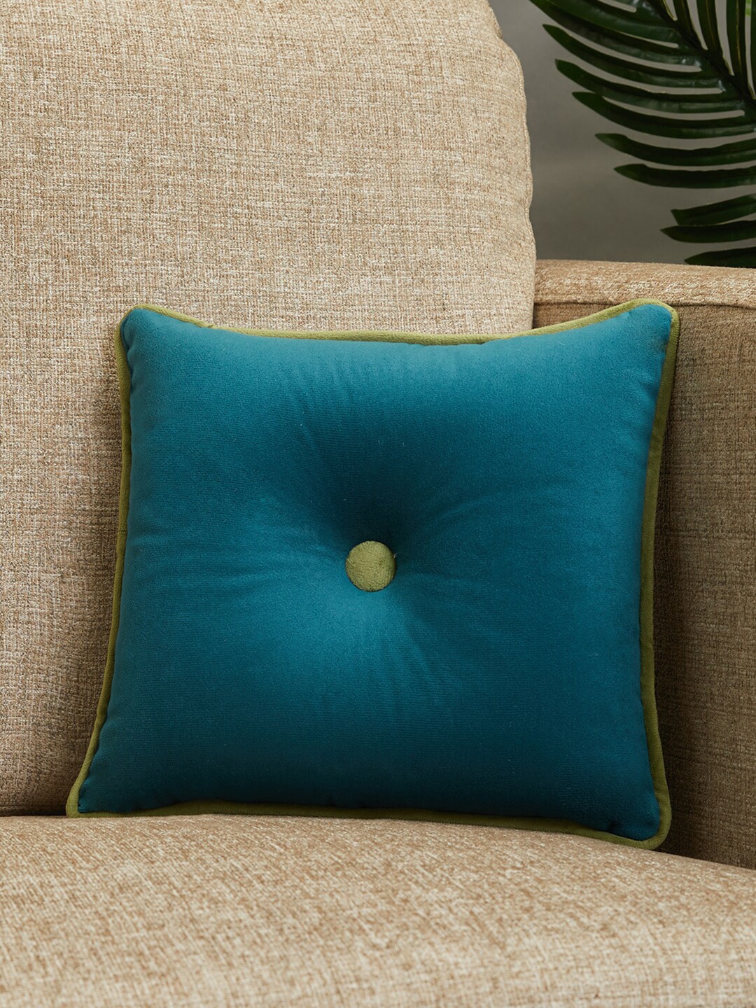 

HomeTown Fiesta Teal-Blue Solid Velvet Reversible Filled Cushion