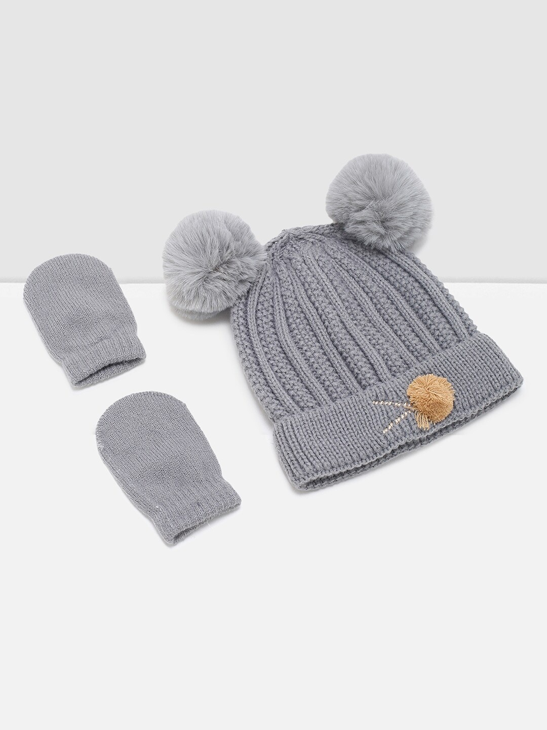 

max Boys Grey Acrylic Beanie Comes With Mittens