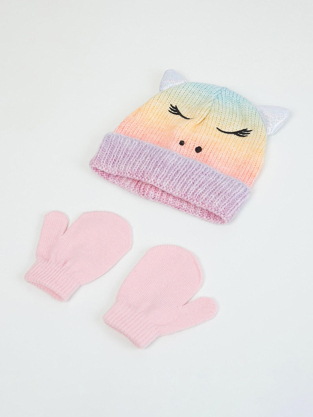 

max Boys Purple & Orange Colourblocked Acrylic Beanie With Mittens