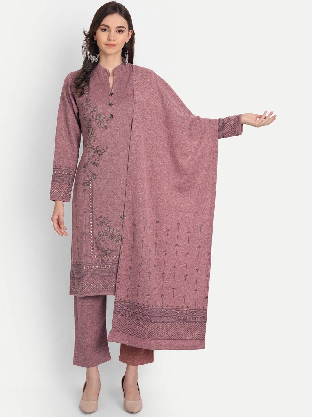 

HK colours of fashion Women Mauve Embroidered Sequinned Kurta with Trouser & Dupatta