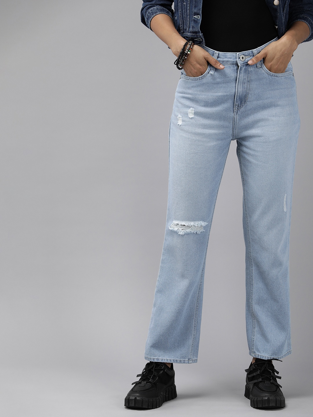 

The Roadster Lifestyle Co. Women Straight Fit High-Rise Stretchable Jeans, Blue