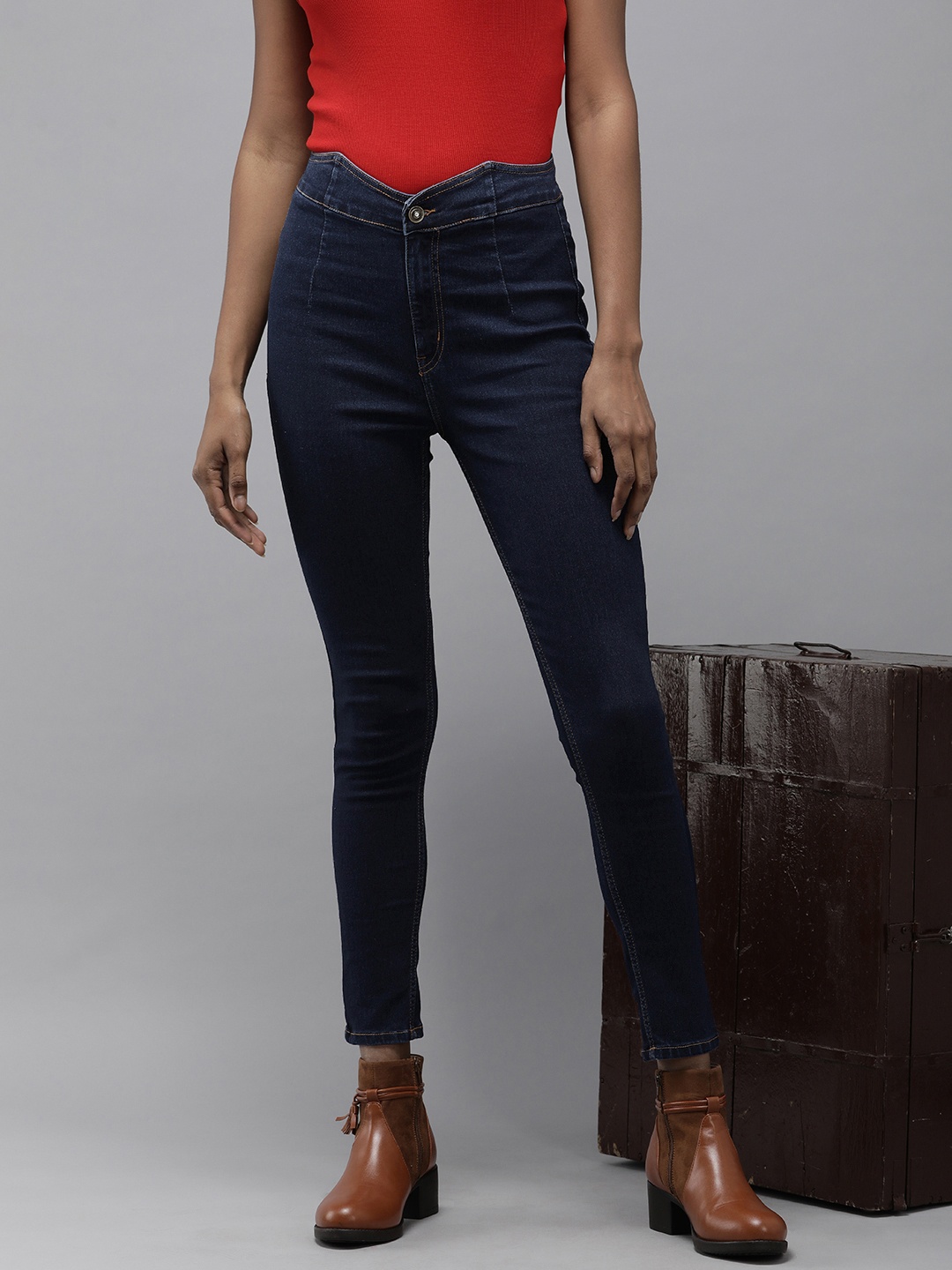 

The Roadster Lifestyle Co. Women Solid High Rise Denim Jeggings, Blue