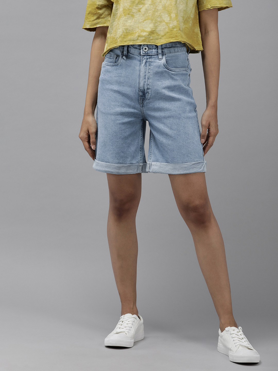 

The Roadster Lifestyle Co. Women Solid High-Rise Denim Shorts, Blue