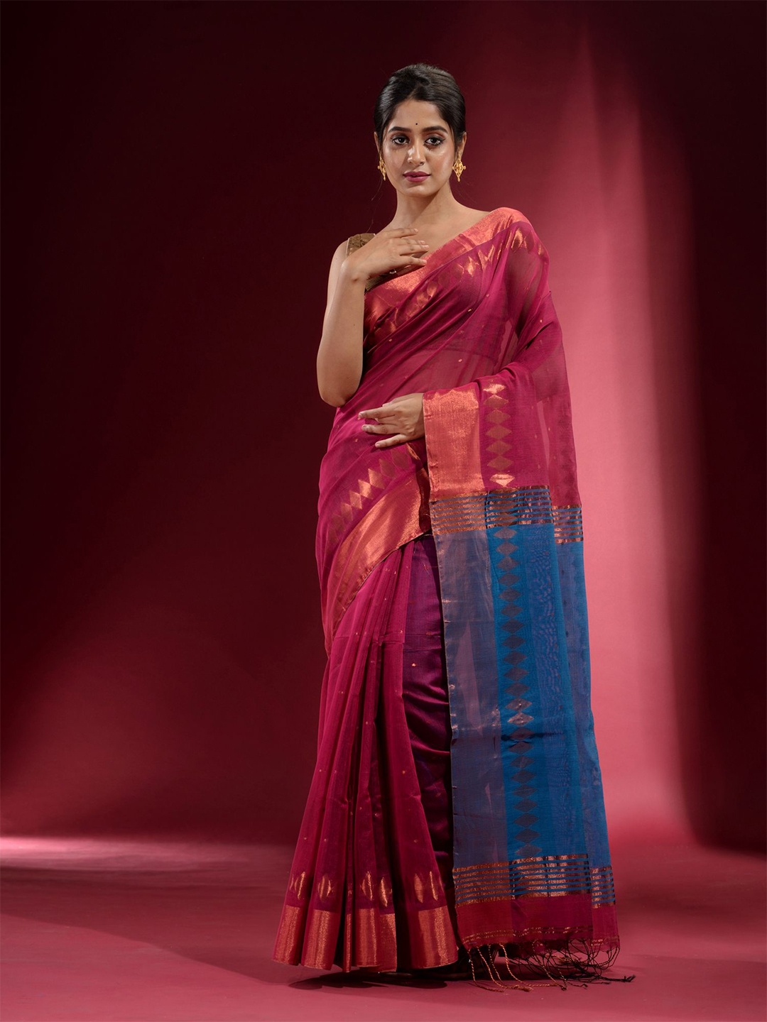 

Charukriti Magenta & Blue Woven Design Zari Saree