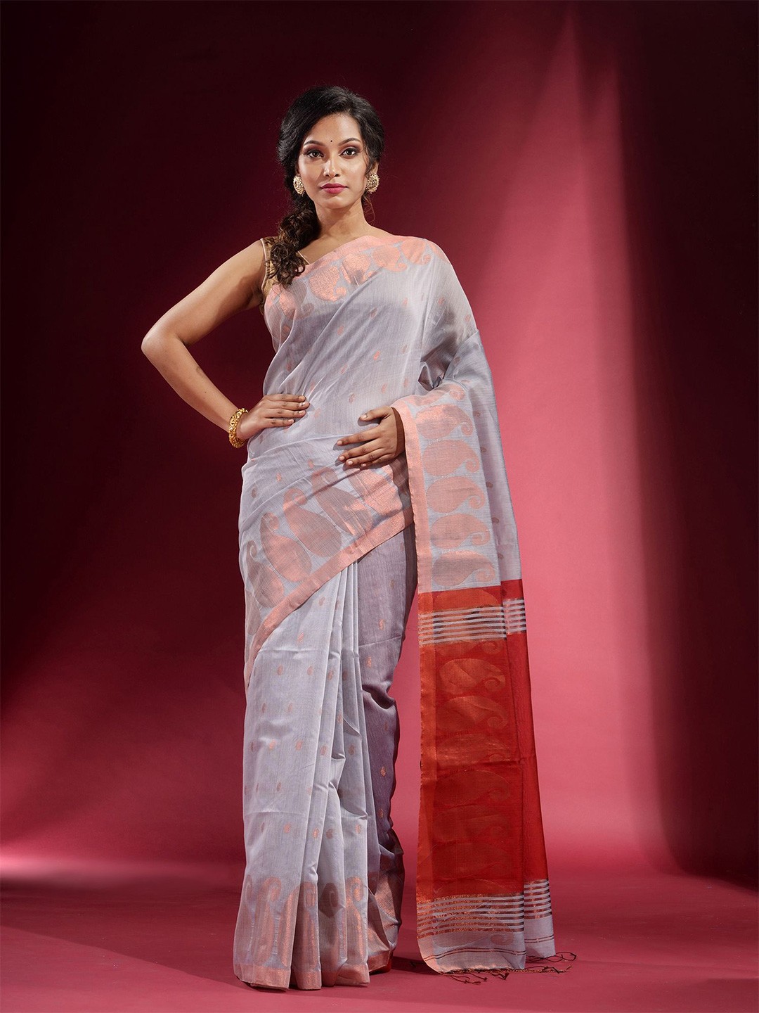 

Charukriti Grey & Copper-Toned Woven Design Zari Saree