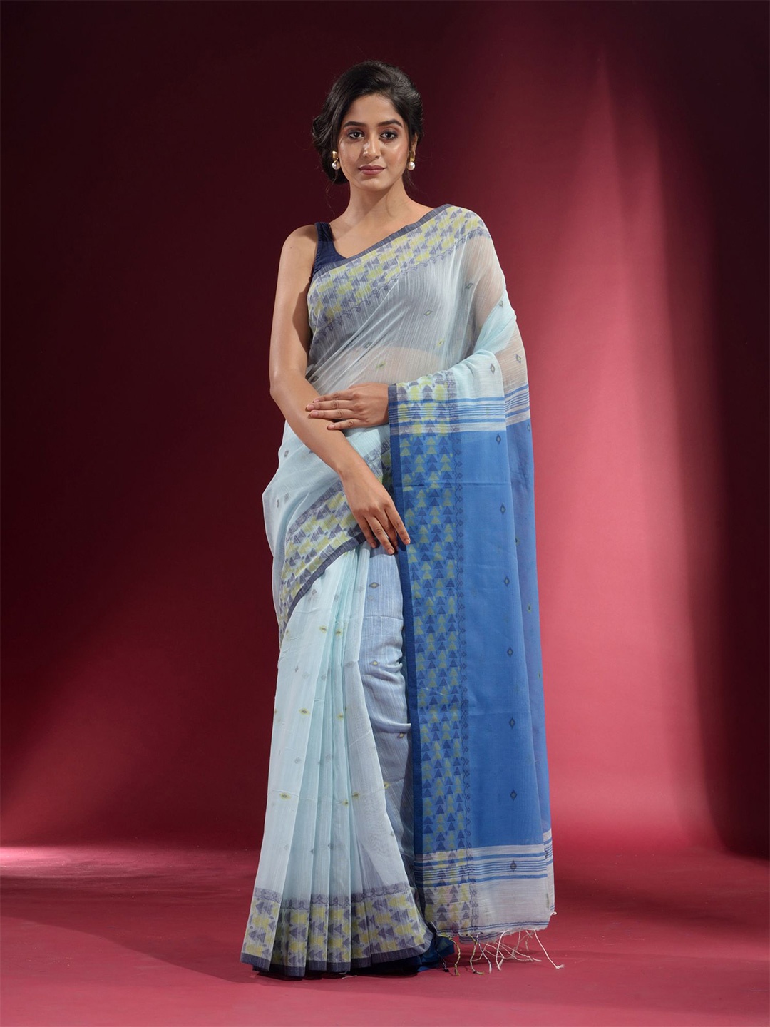 

Charukriti Blue Woven Design Pure Cotton Saree