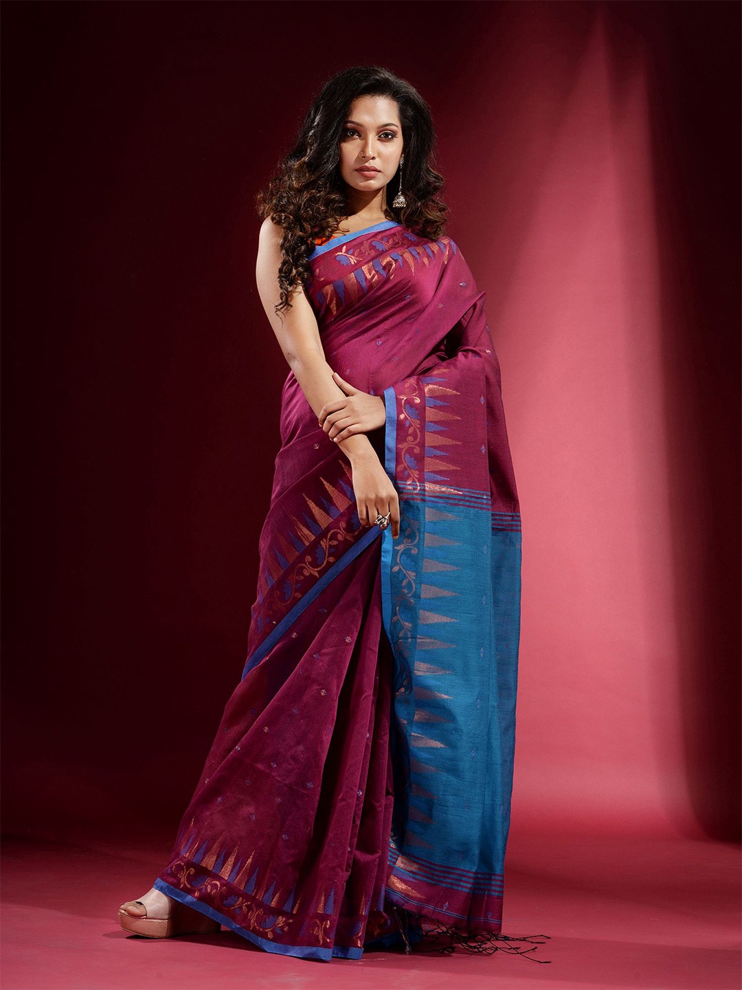

Charukriti Magenta & Blue Woven Design Zari Saree