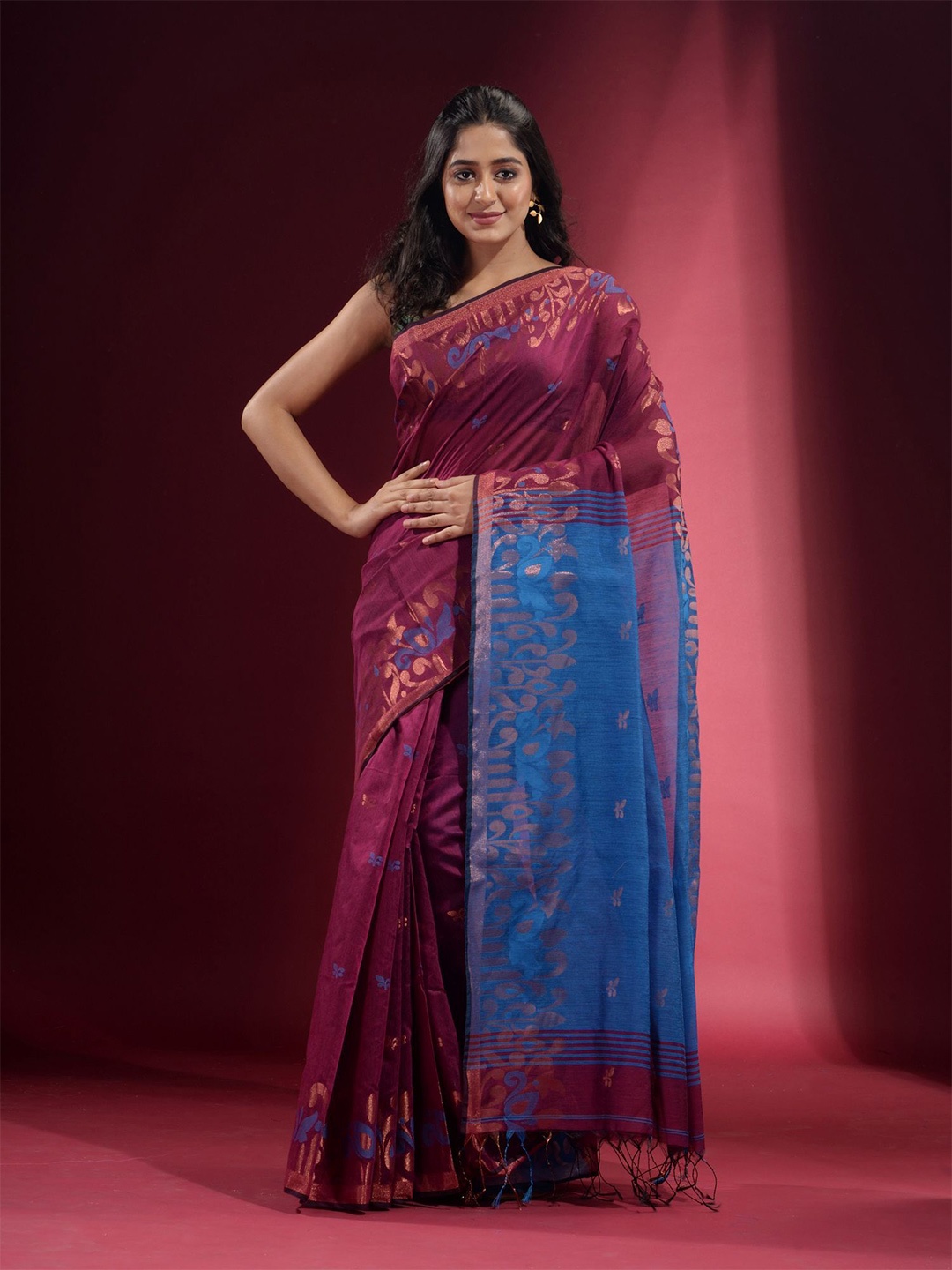 

Charukriti Purple & Blue Woven Design Zari Saree