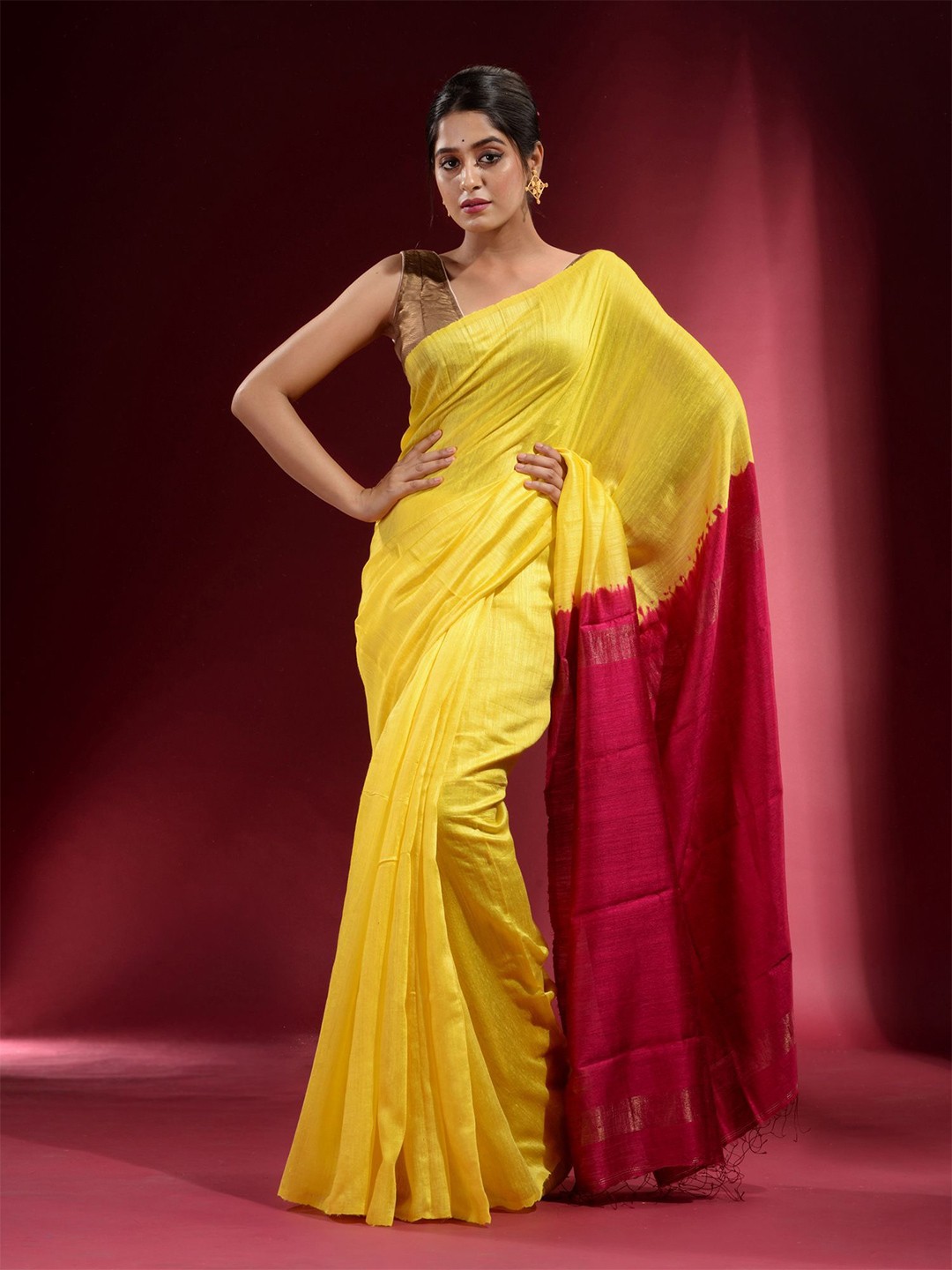 

Charukriti Women Yellow & Red Pure Silk Saree