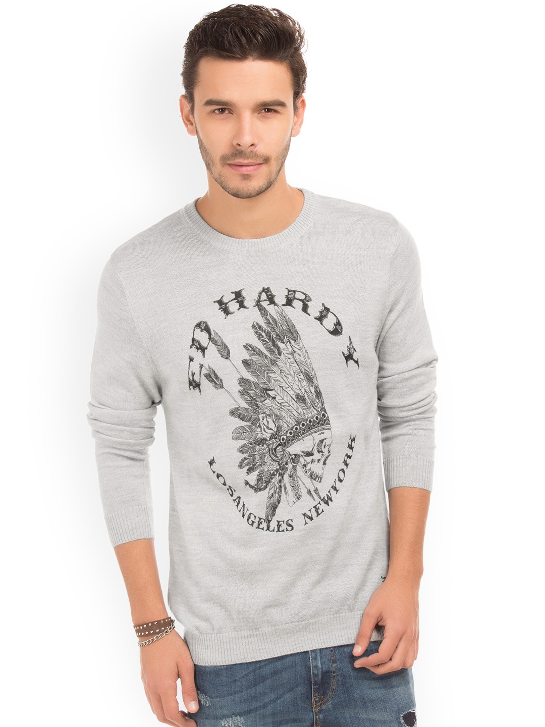 

Ed Hardy Men Grey Printed Sweater