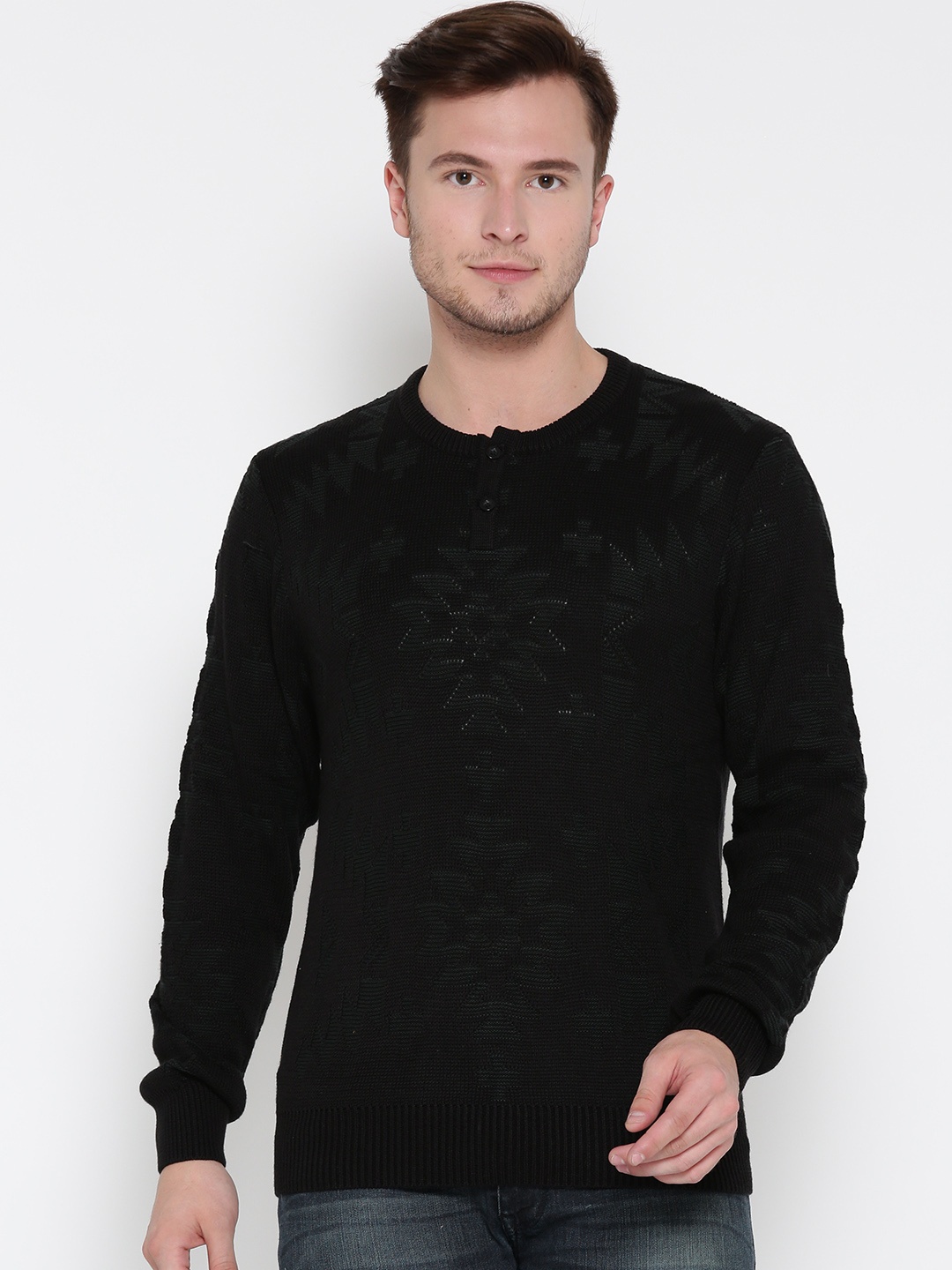 

Ed Hardy Men Black & Green Self Design Sweater