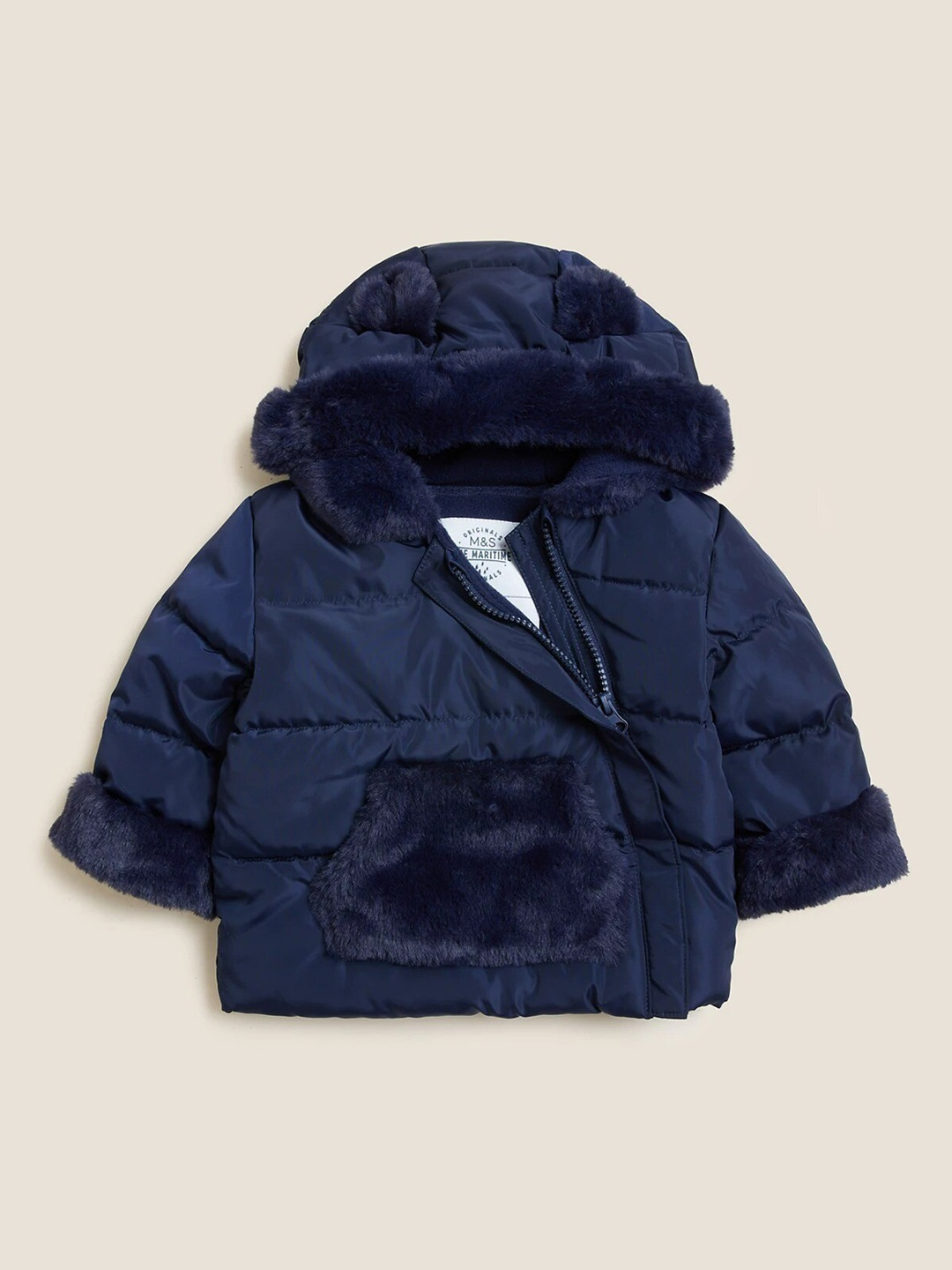 

Marks & Spencer Girls Navy Blue Colourblocked Lightweight Puffer Jacket