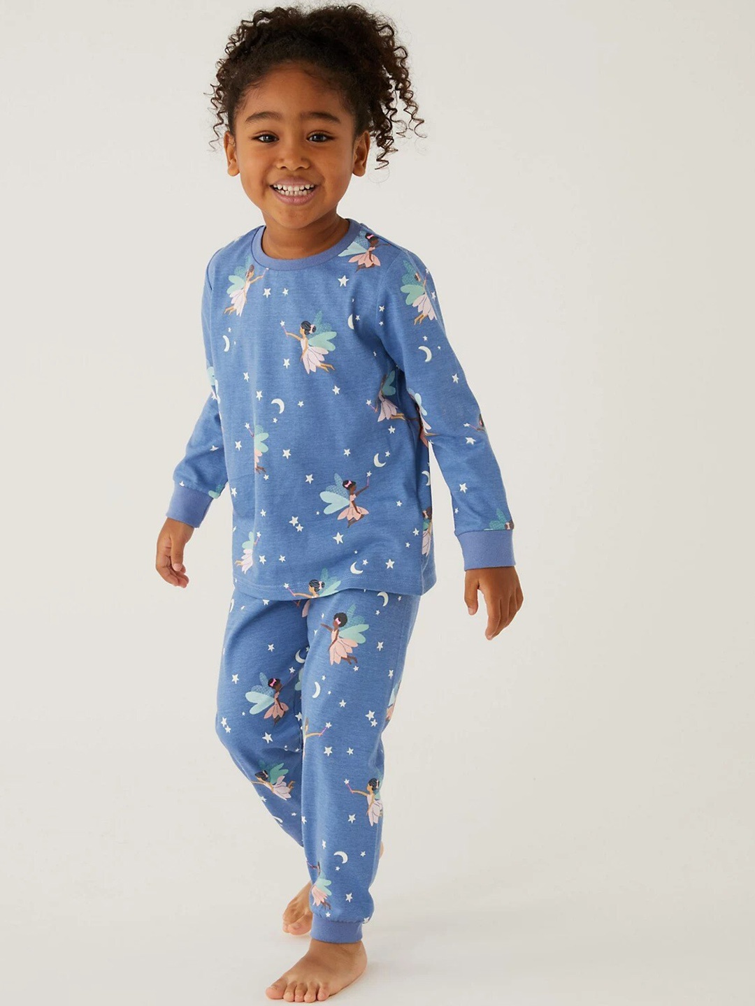 

Marks & Spencer Girls Blue & White Printed Cotton Night suit
