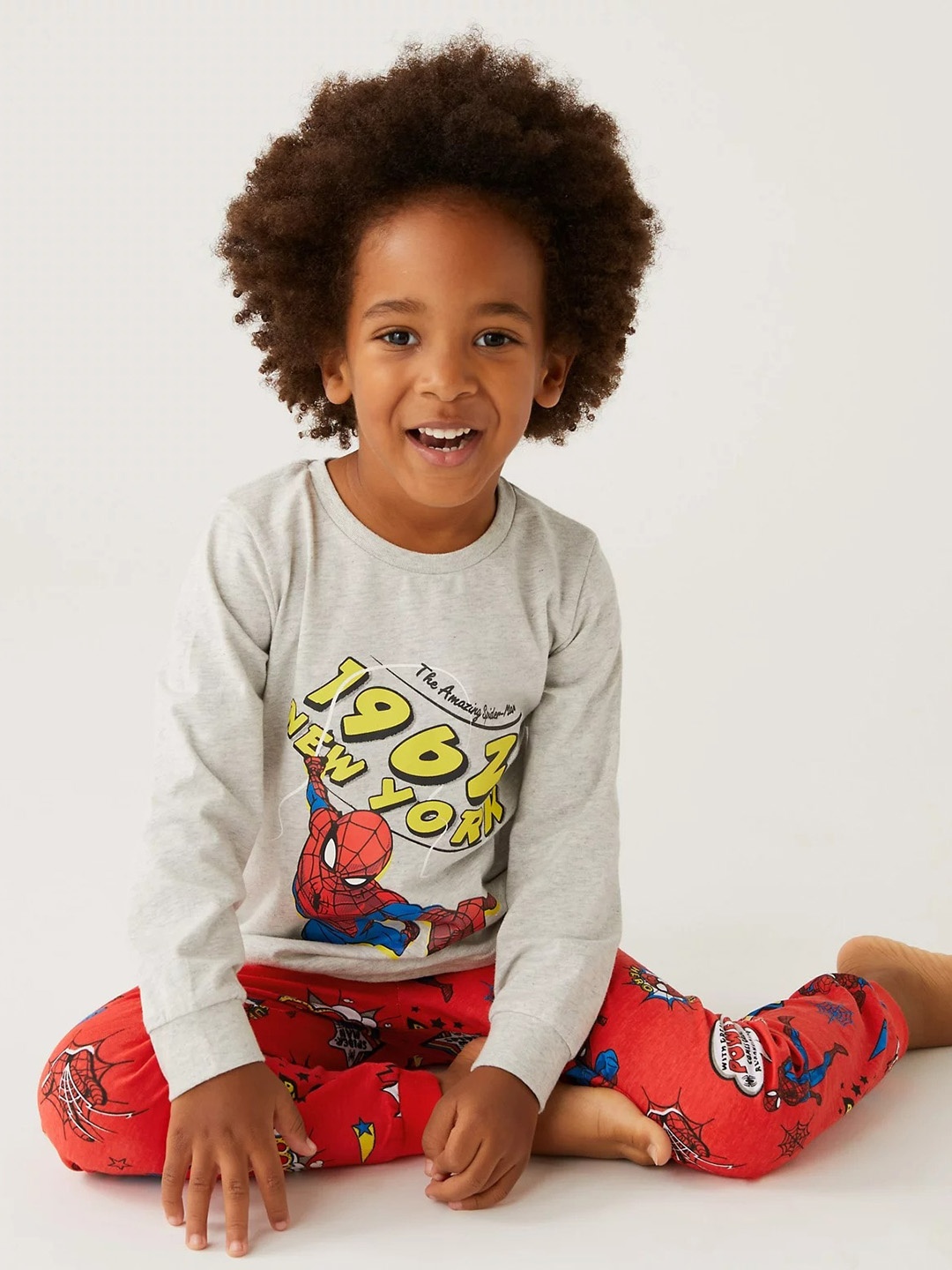 

Marks & Spencer Boys Grey & Red Printed Night suit