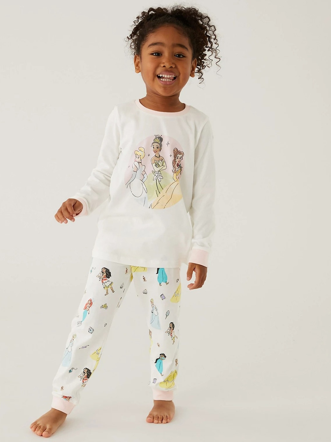 

Marks & Spencer Girls White & Yellow Printed Pure Cotton Night suit