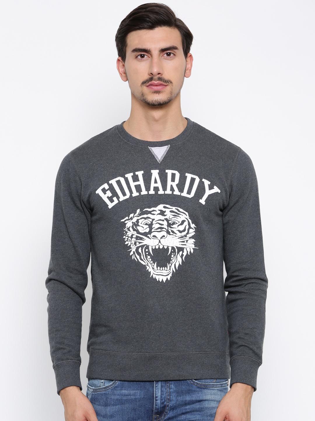 

Ed Hardy Men Charcoal Grey Printed Sweatshirt
