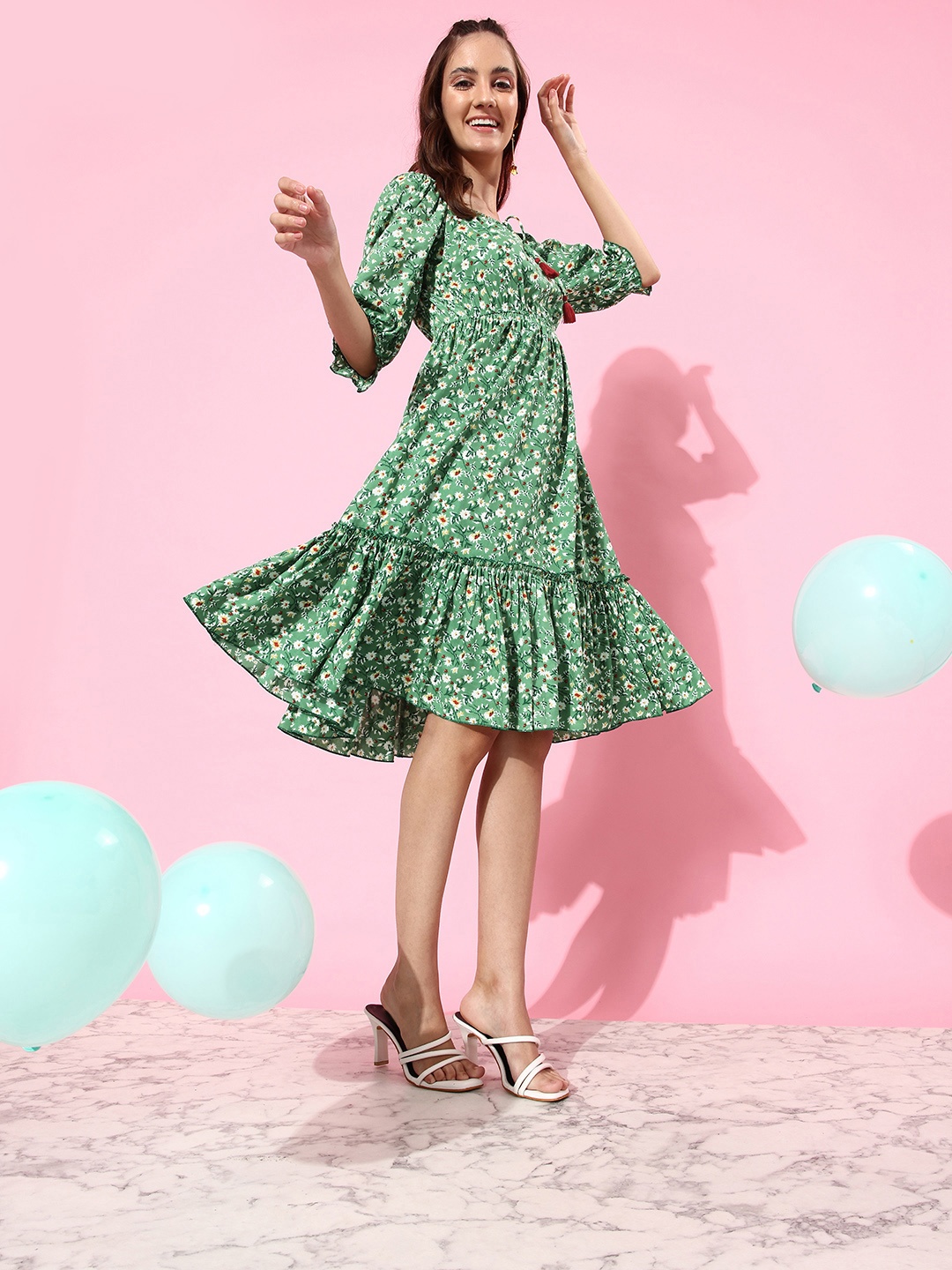 

Miss Chase Floral Print Knee Length Dress, Green