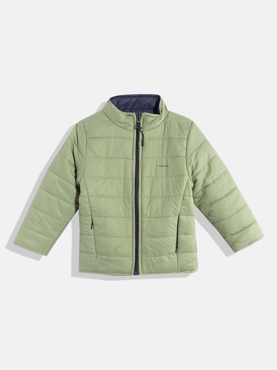 

Okane Boys Olive Green & Blue Solid Mock Collar Reversible Padded Jacket