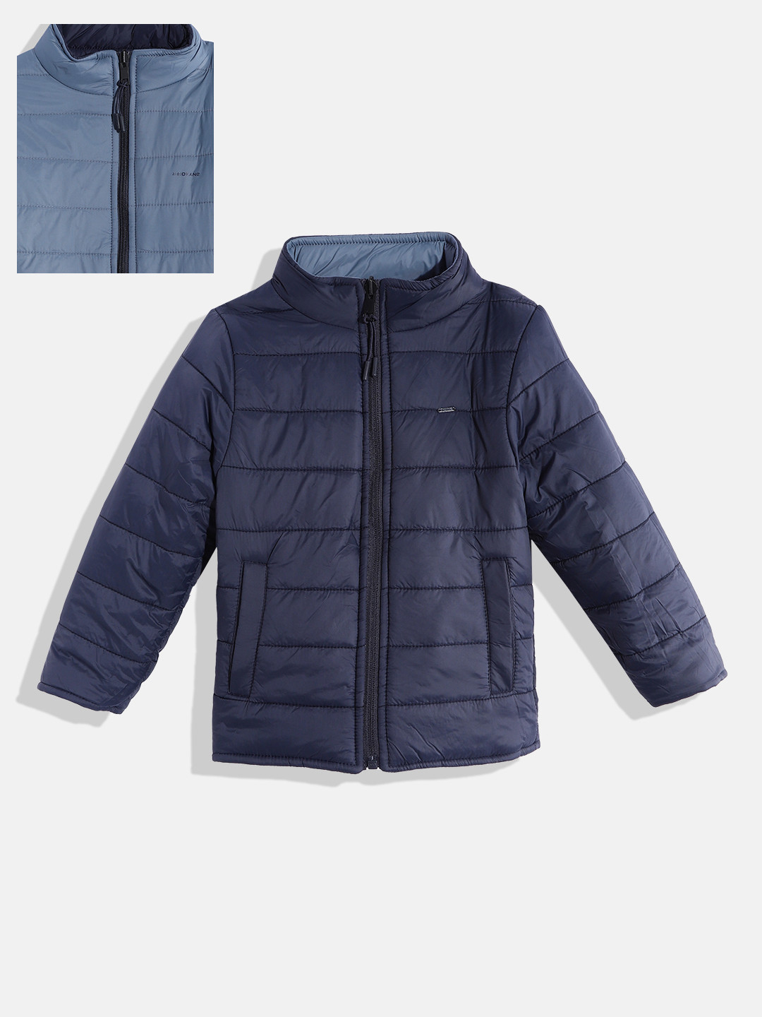 

Okane Boys Blue Solid Mock Collar Reversible Padded Jacket