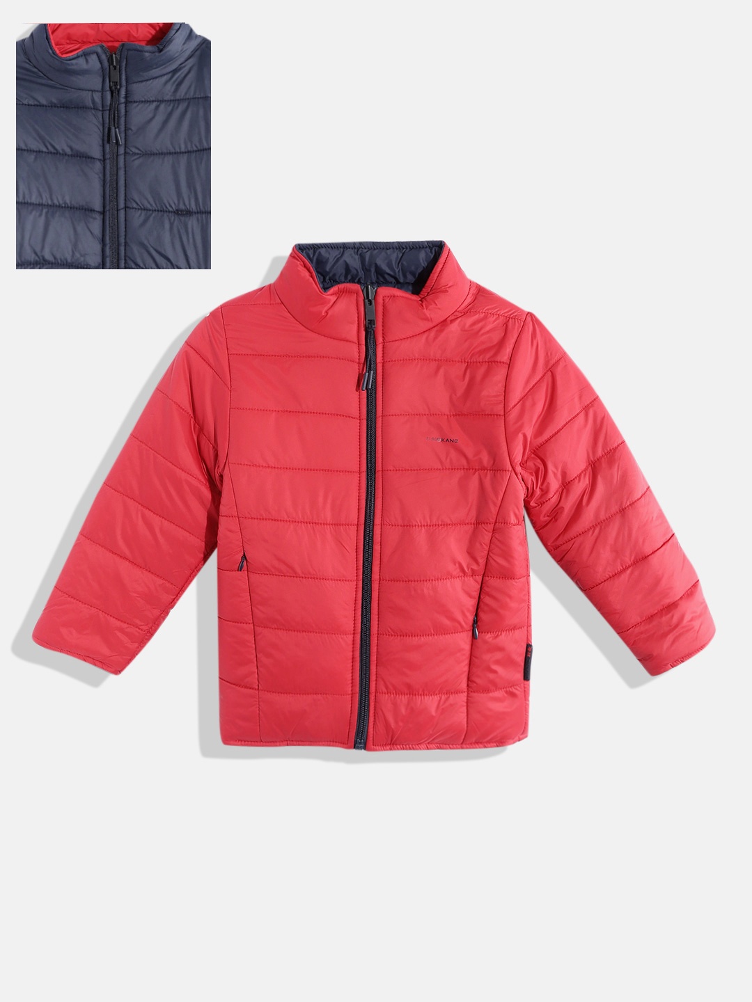 

Okane Boys Red & Blue Solid Mock Collar Reversible Padded Jacket