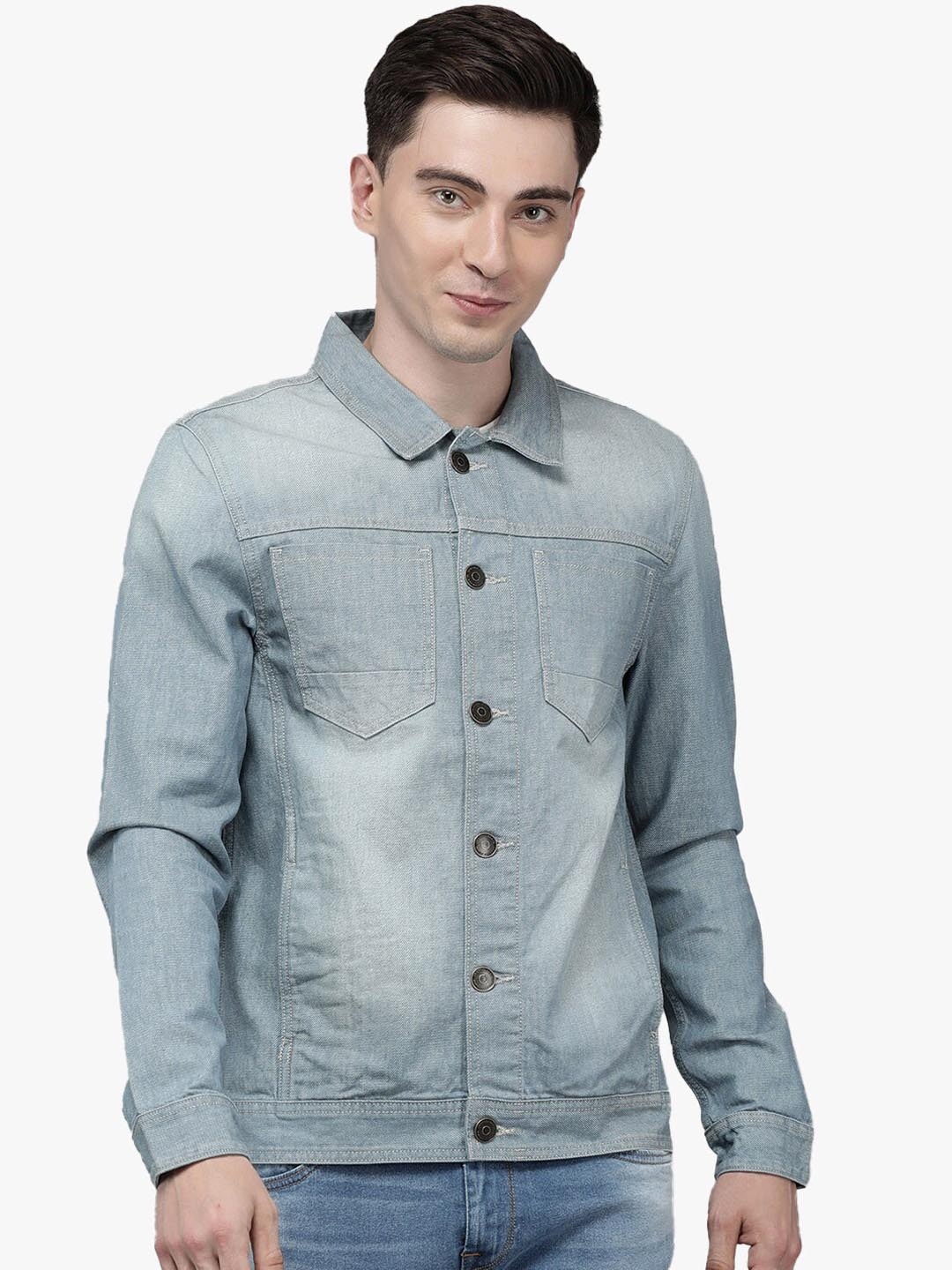 

Voi Jeans Men Blue Washed Lightweight Cotton Denim Jacket