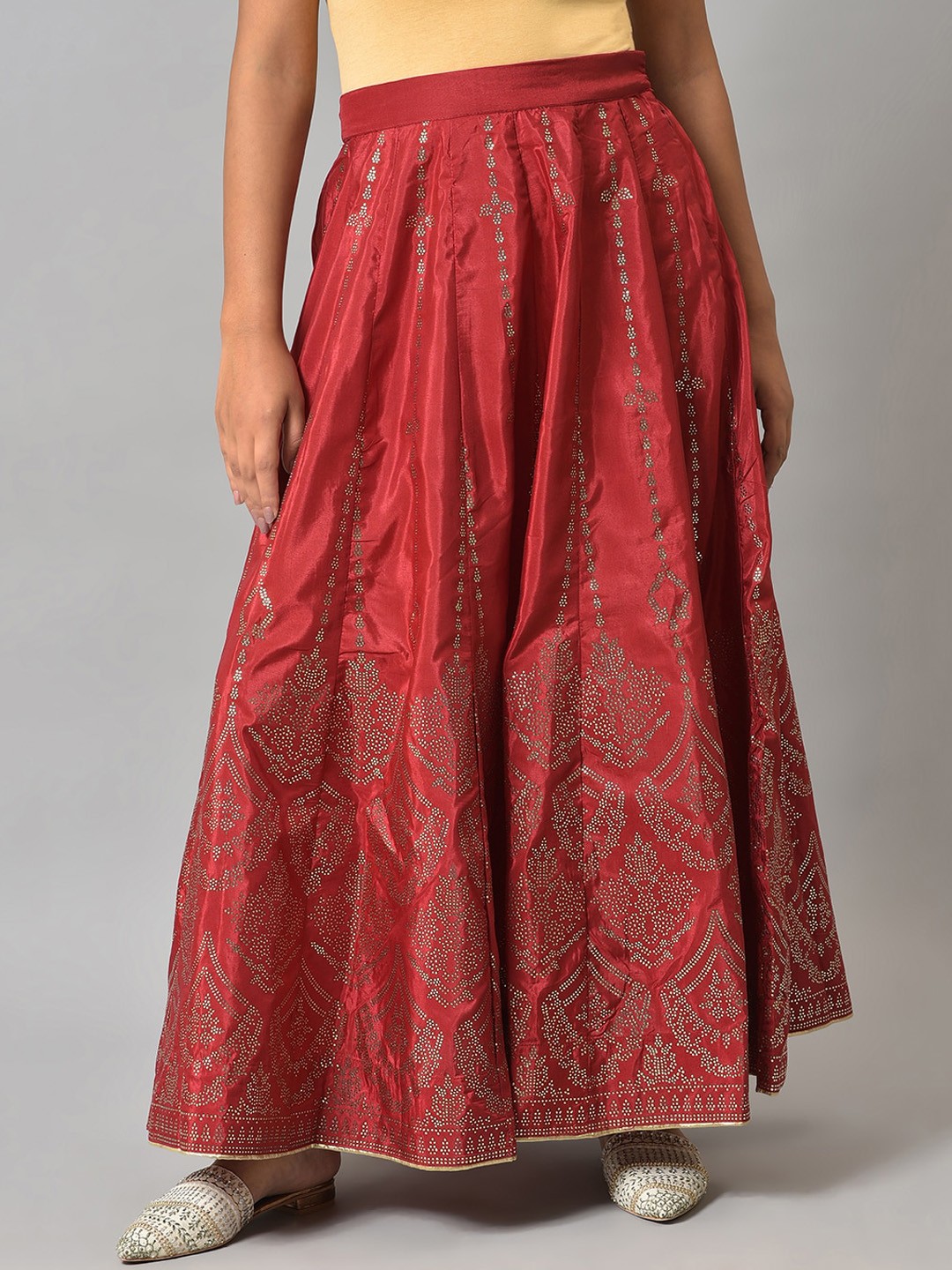 

W Women Red Printed Flared Skirt
