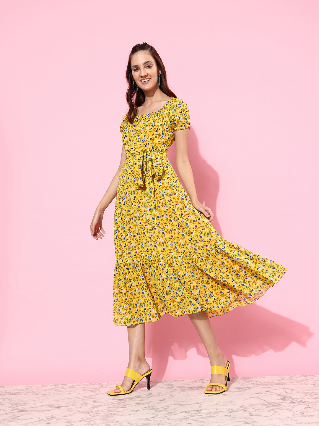 

Miss Chase Floral Georgette A-Line Midi Dress, Yellow