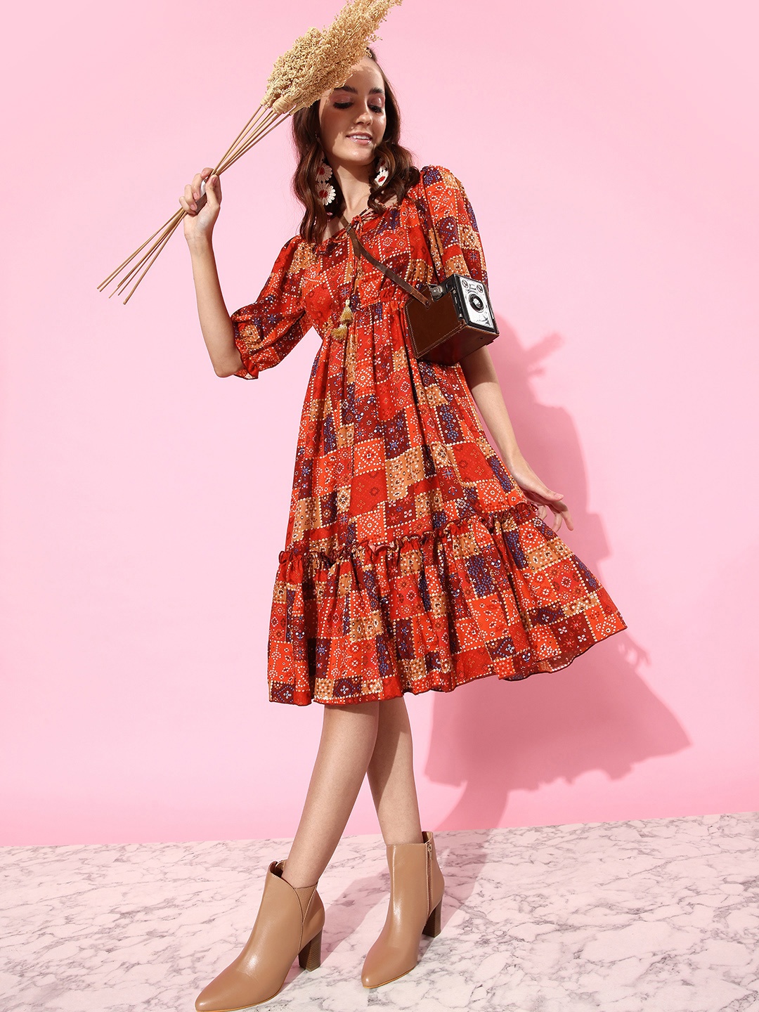 

Miss Chase Orange & White Ethnic Motifs Dress