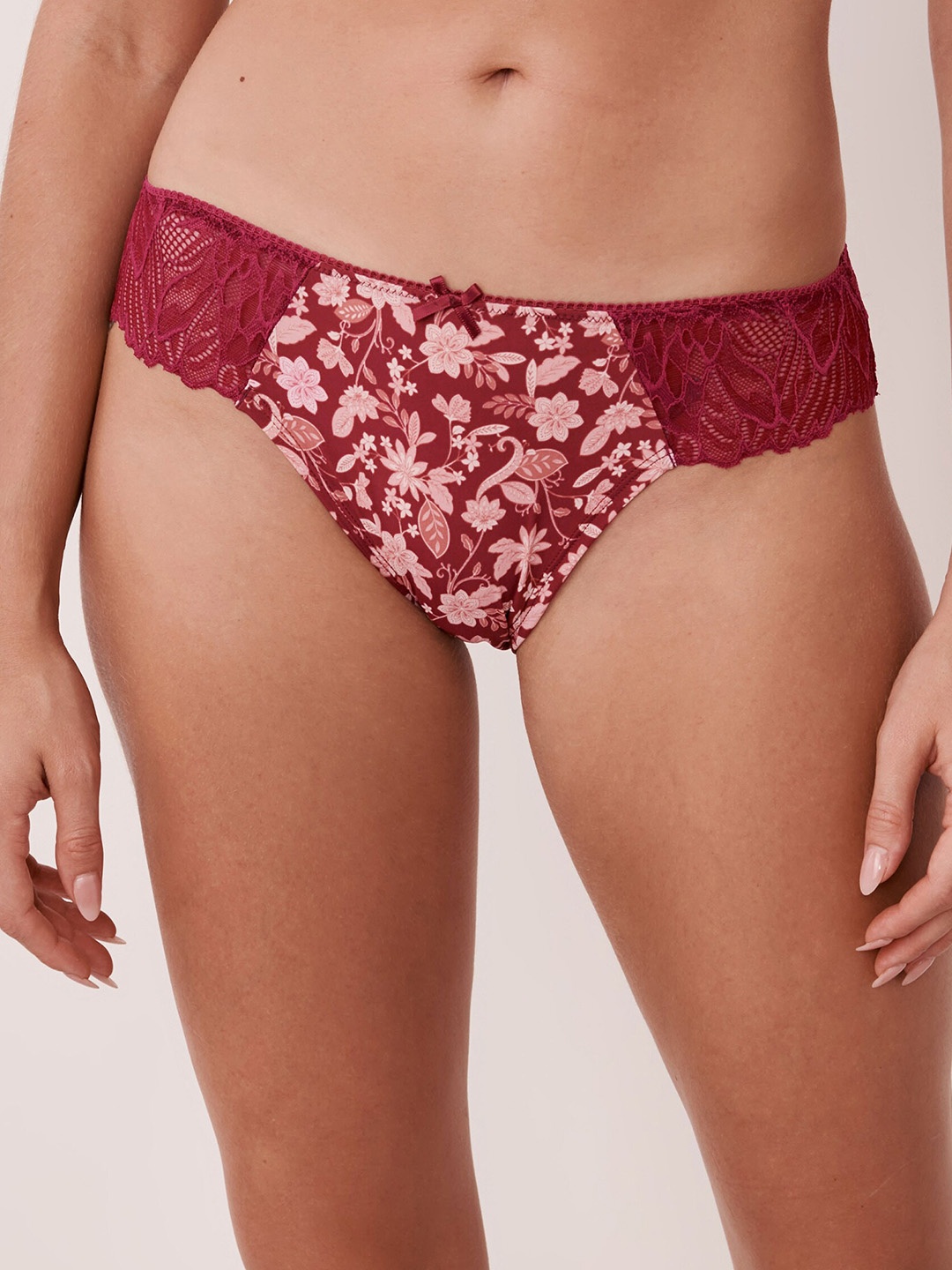 

La Vie en Rose Women Maroon Printed Lace Bikini Briefs