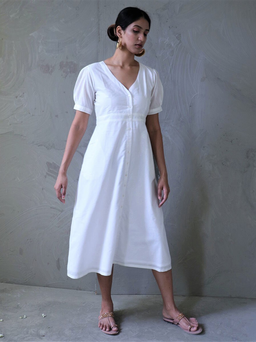 

Chidiyaa Women White A-Line Midi Cotton Dress
