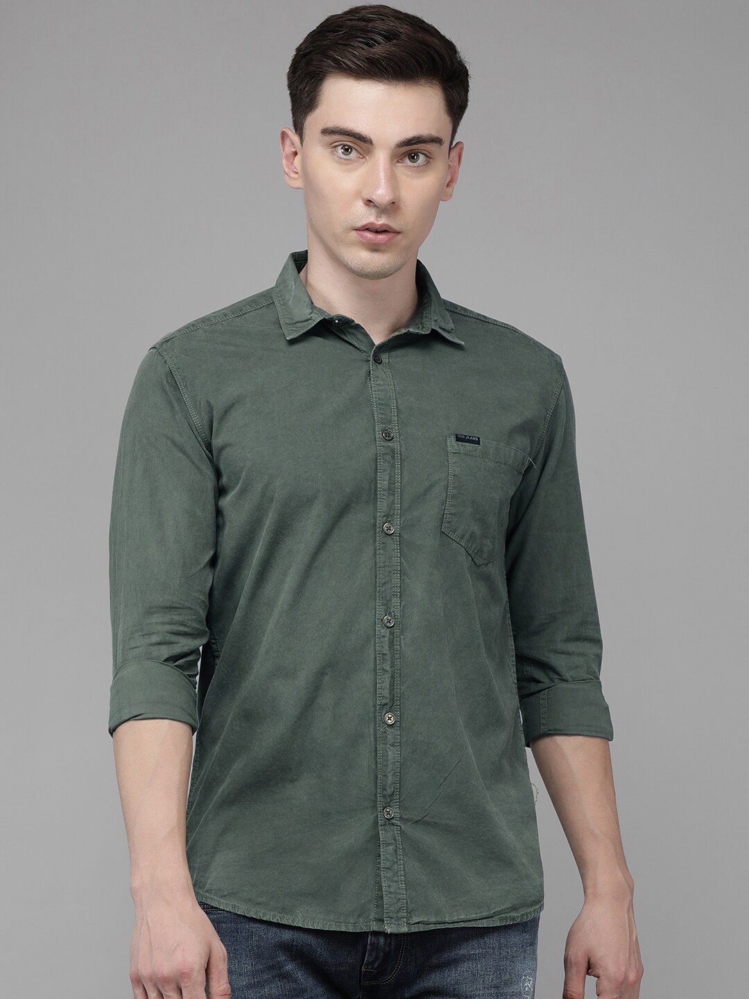 

Voi Jeans Men Olive Green Slim Fit Cotton Casual Shirt