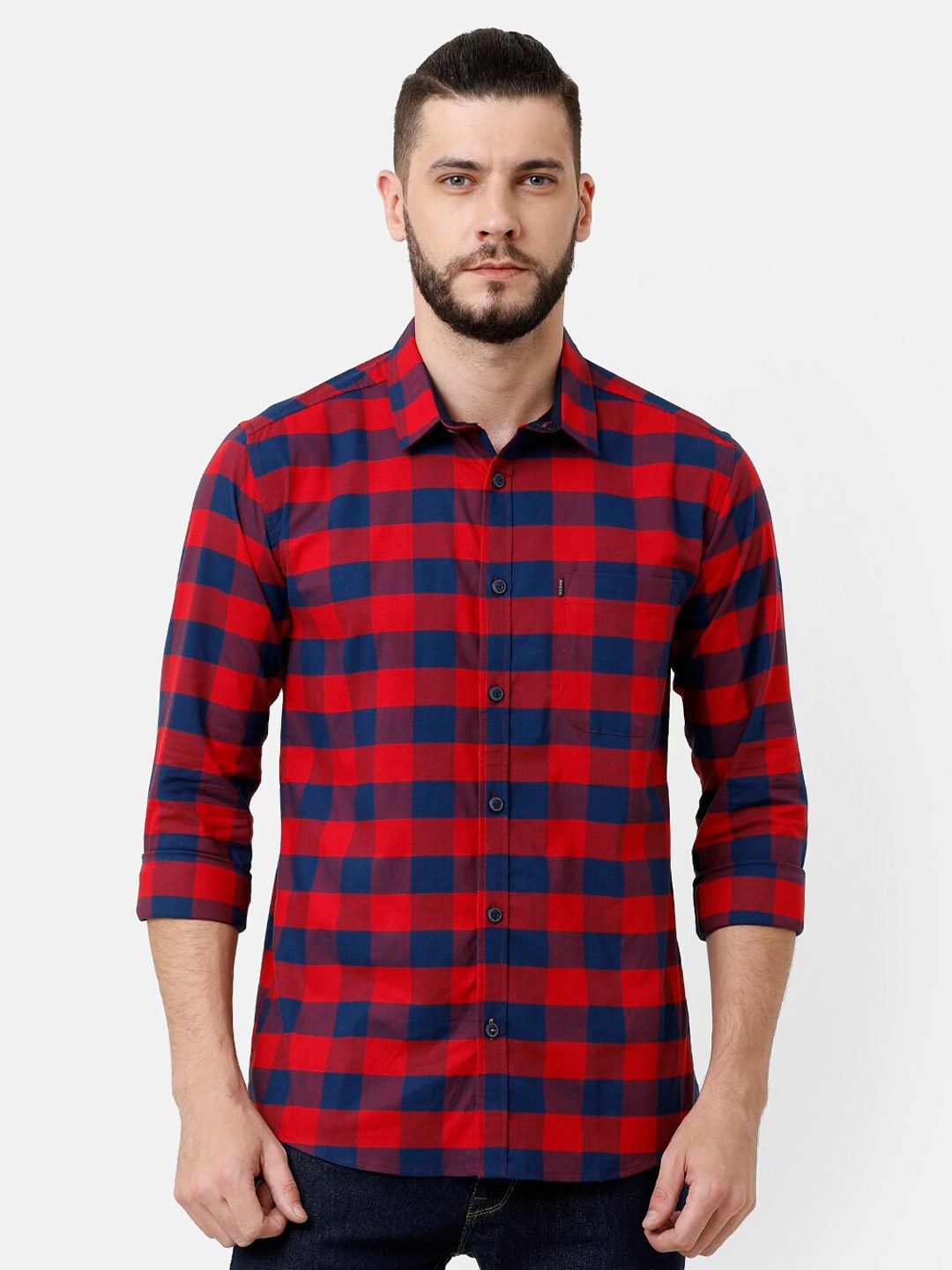 

Voi Jeans Men Red Slim Fit Buffalo Checked Casual Cotton Shirt