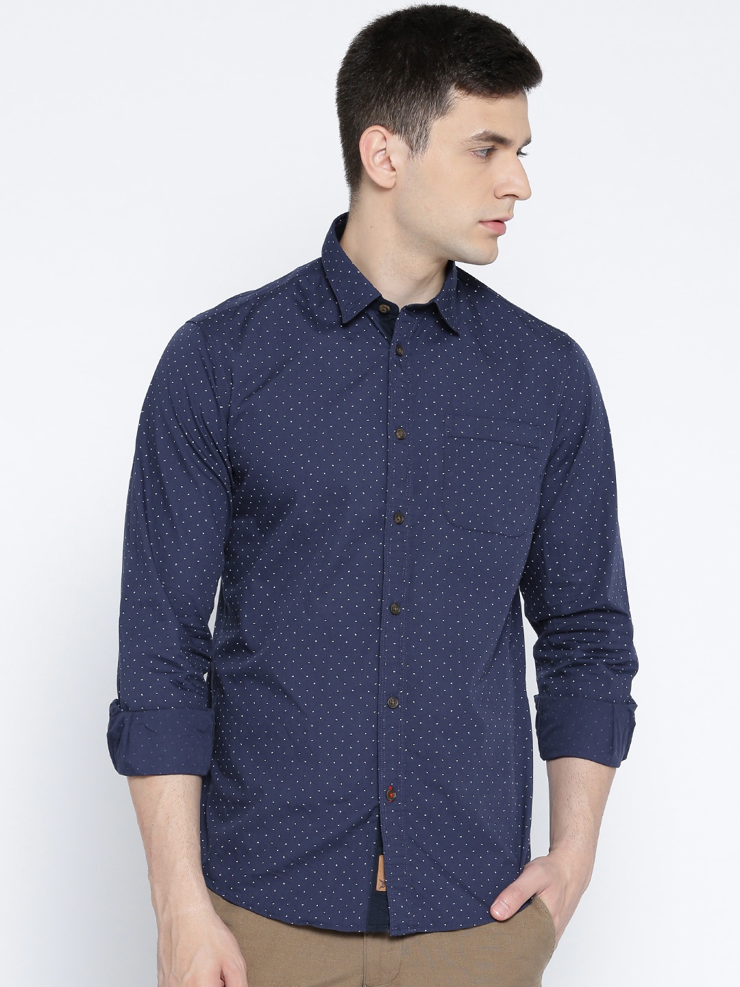 

Arrow Blue Jean Co. Men Navy Blue Slim Fit Printed Casual Shirt