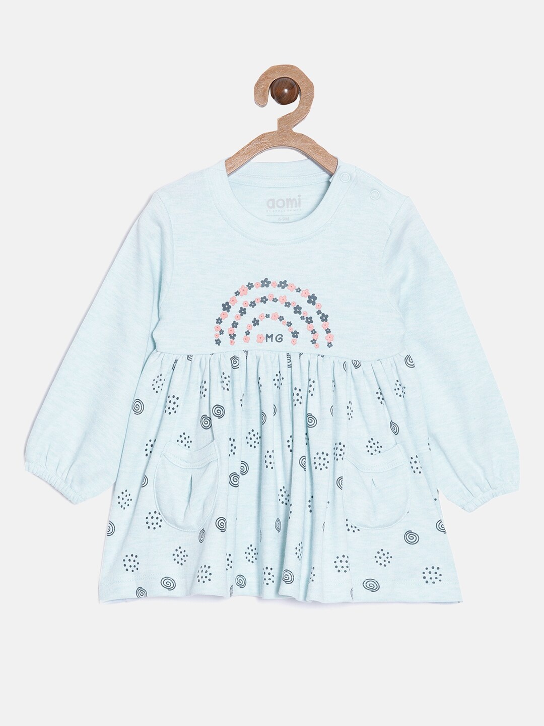 

Aomi Girls Blue Conversational Printed A-Line Cotton Dress