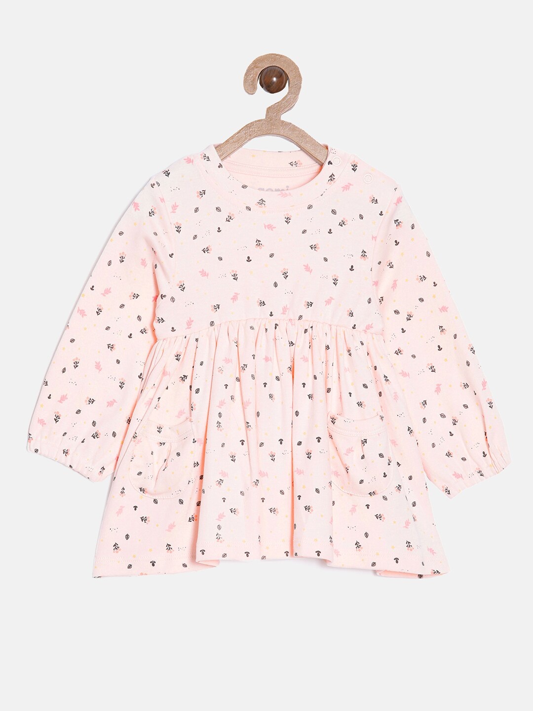 

Aomi Infant Girls Conversational Printed A-Line Cotton Dress, Peach
