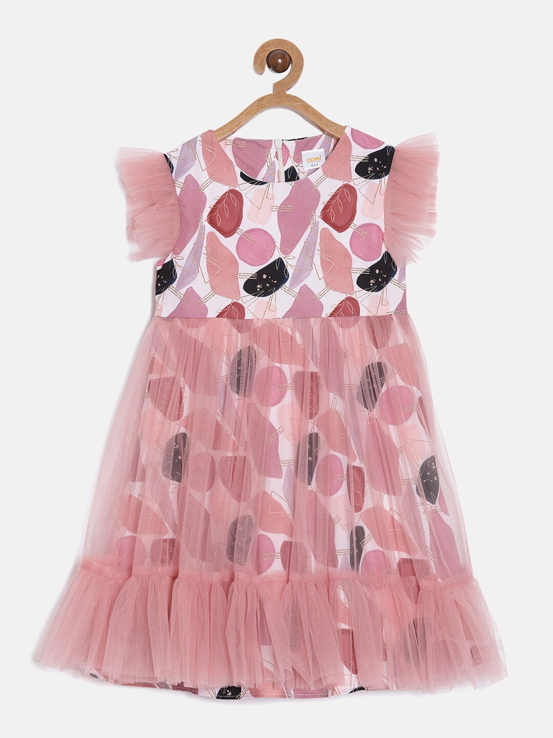 

Aomi Girls Peach & Pink Printed Round Neck Dress