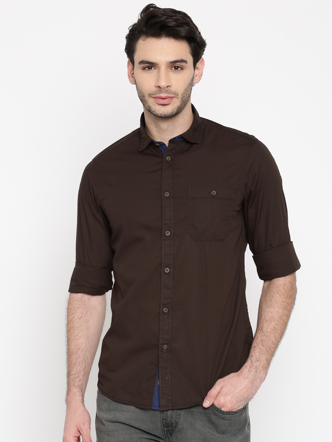 

Arrow Blue Jean Co. Men Brown Slim Fit Solid Casual Shirt