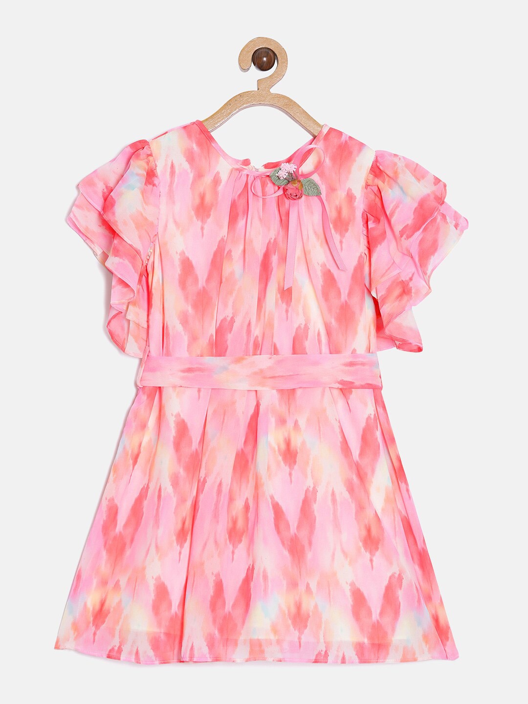 

Aomi Girls Pink & Peach Abstract Print Round Neck Dress